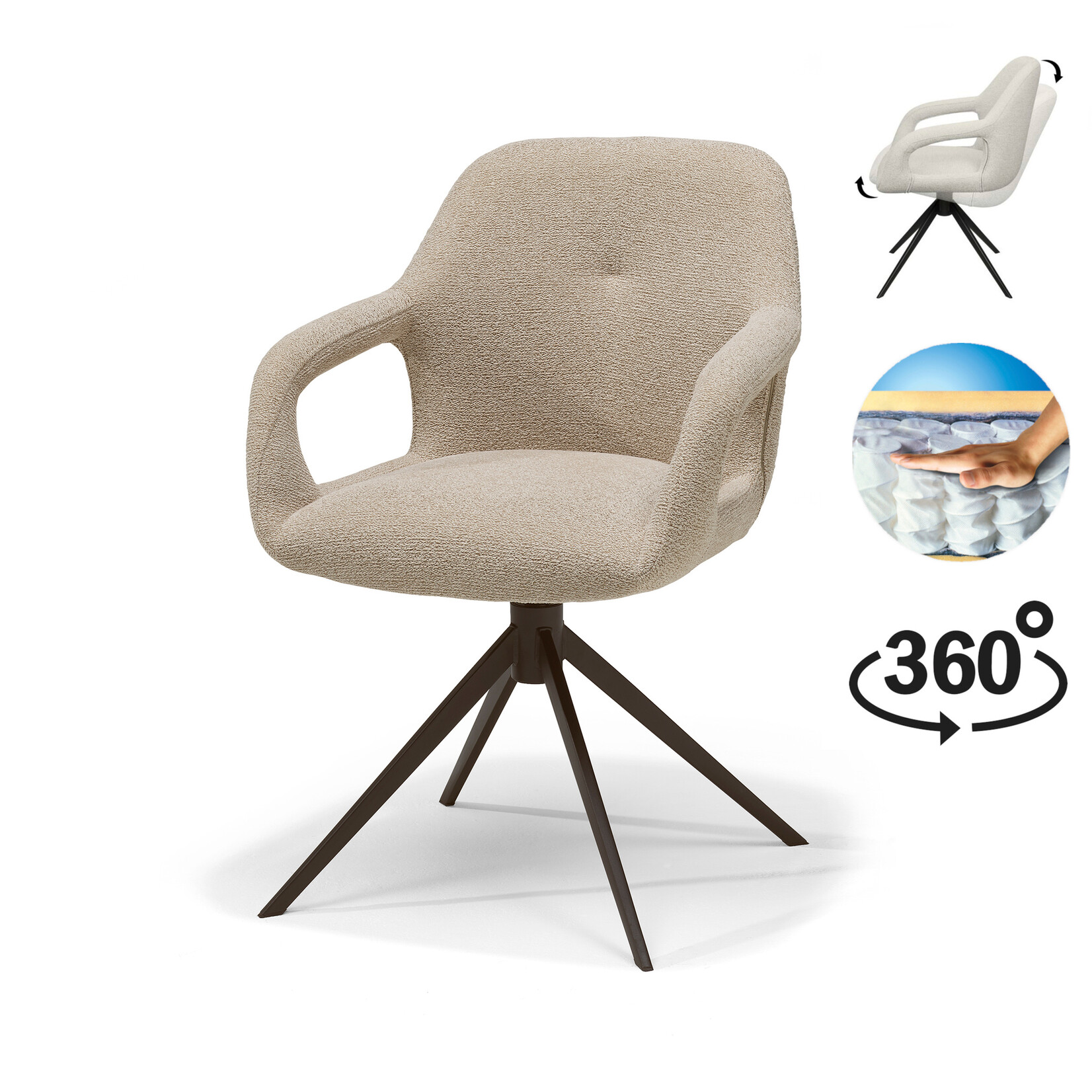 RV Design Move armstoel Stof Sahara Glacier Ash - Relax functie - frame anodic brown
