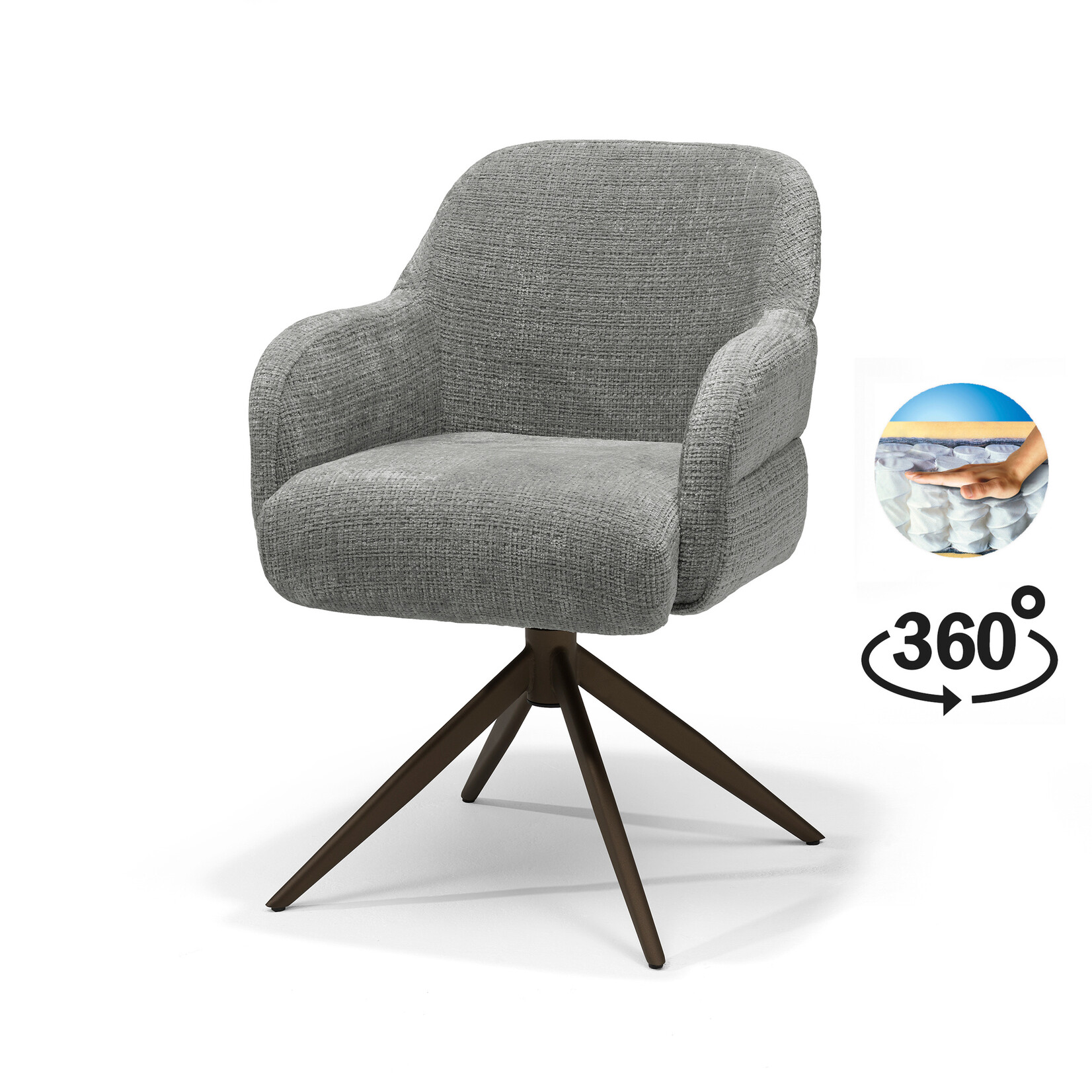 RV Design Austin armstoel Stof Cremona  Donker Grijs - 360 Draaibaar frame Anodic Brown P03
