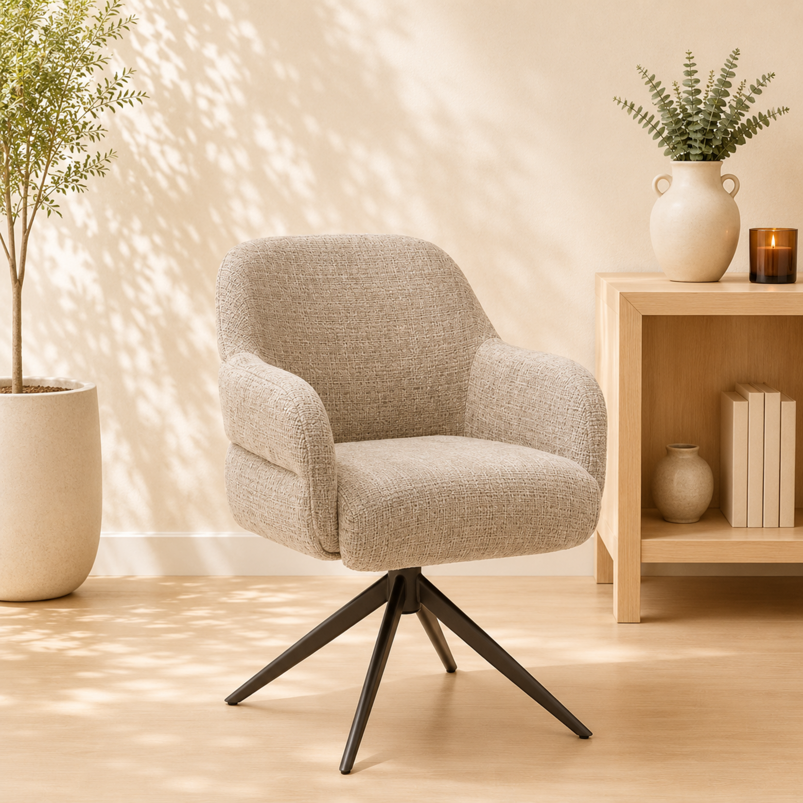 RV Design Austin armstoel Stof Cremona Beige - 360 Draaibaar frame Anodic Brown P03