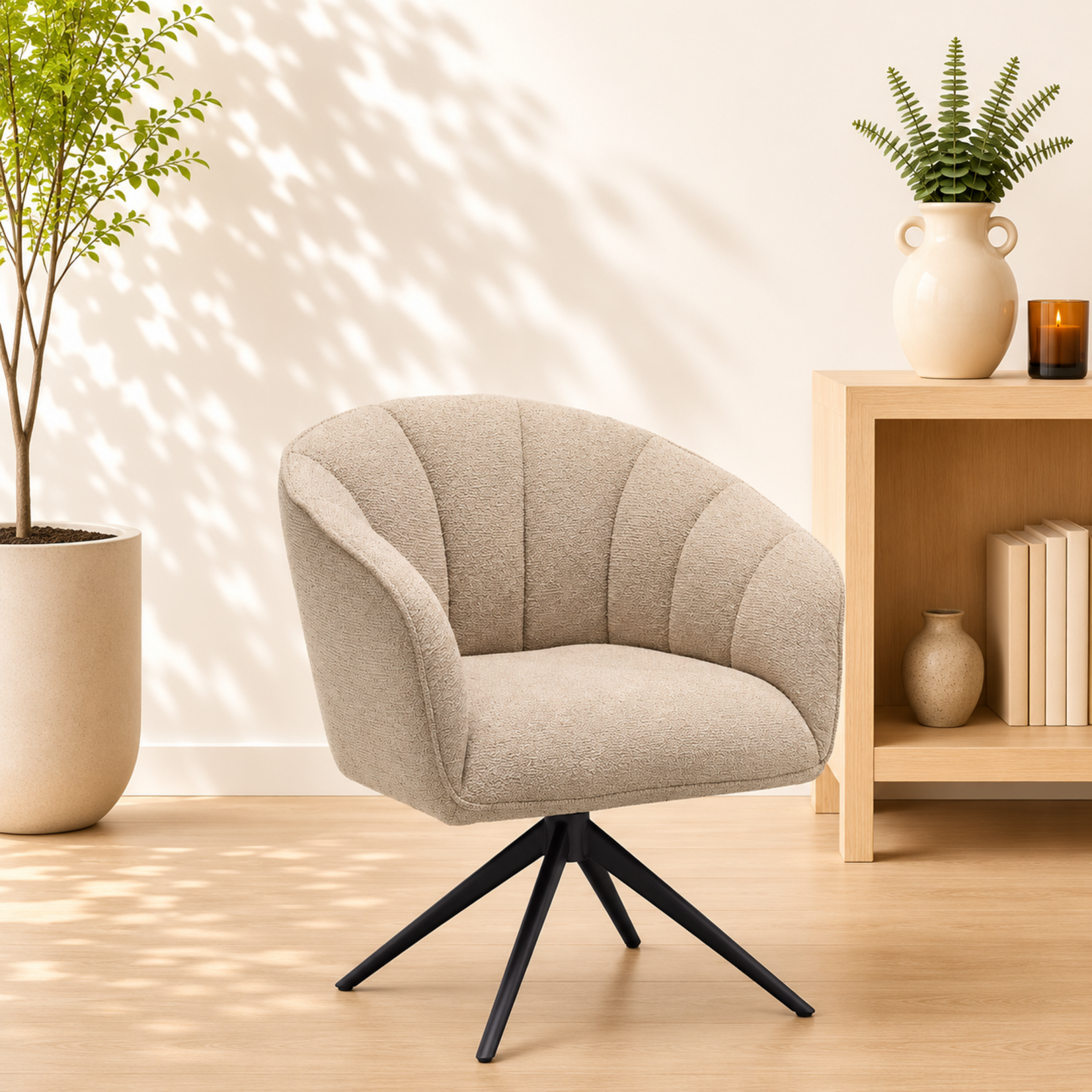 RV Design Cocoon armstoel Stof Sahara Mushroom - 360 Draaibaar frame Zwart