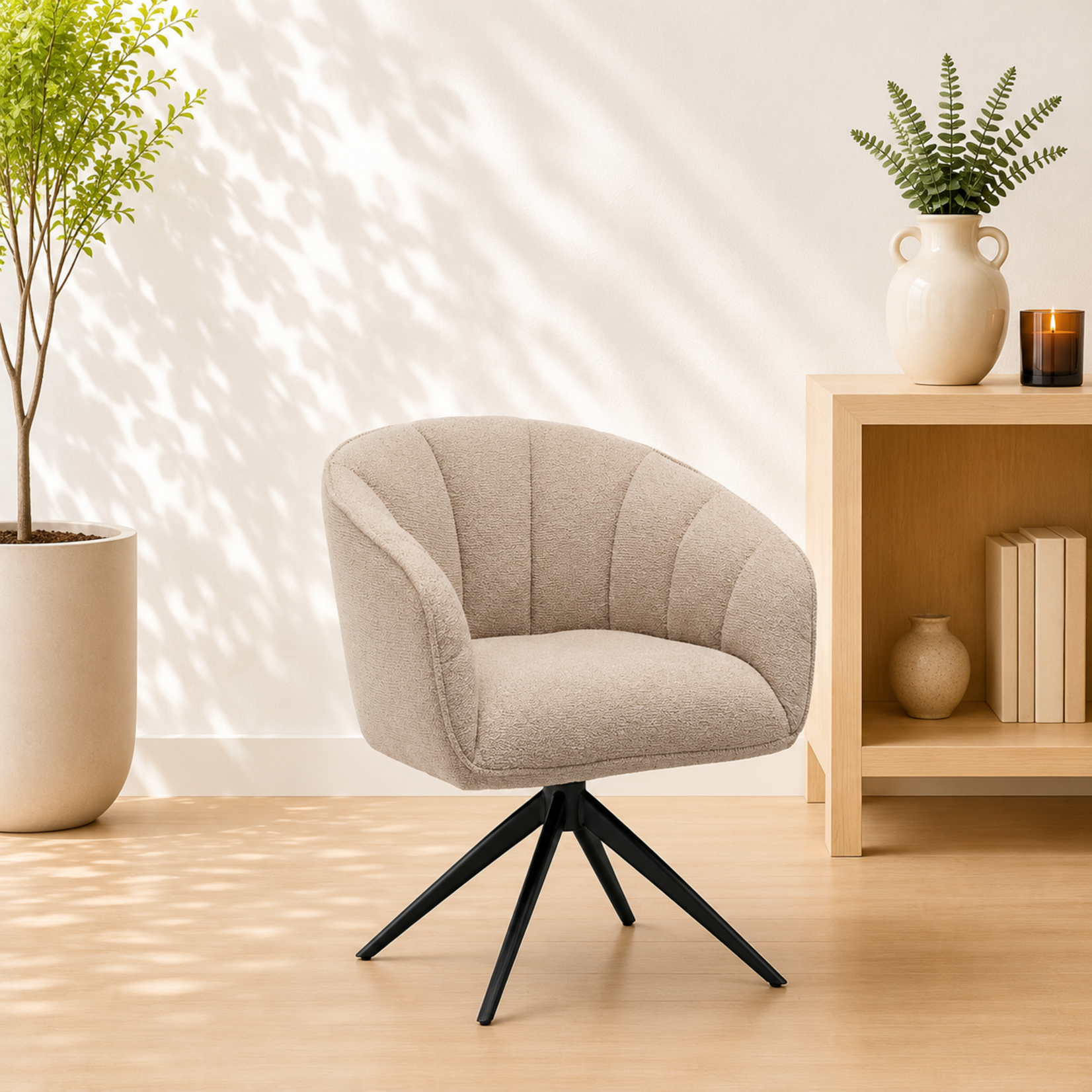 RV Design Cocoon armstoel Stof Sahara Linen - 360 Draaibaar frame Zwart