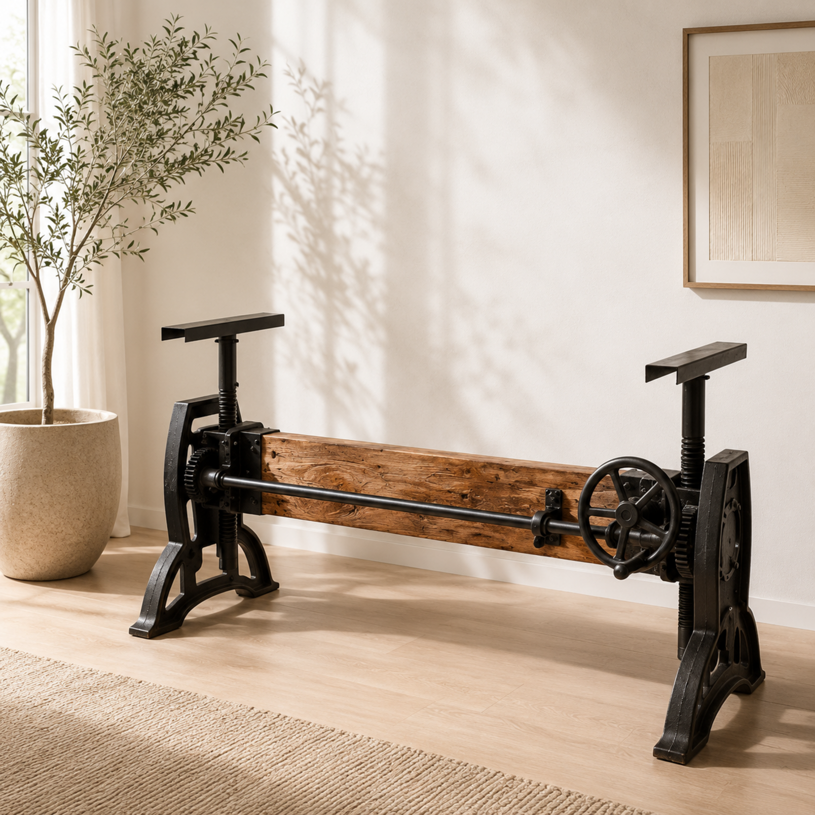 Gietijzer & Mangohout hoogte verstelbaar onderstel eettafel 150 cm