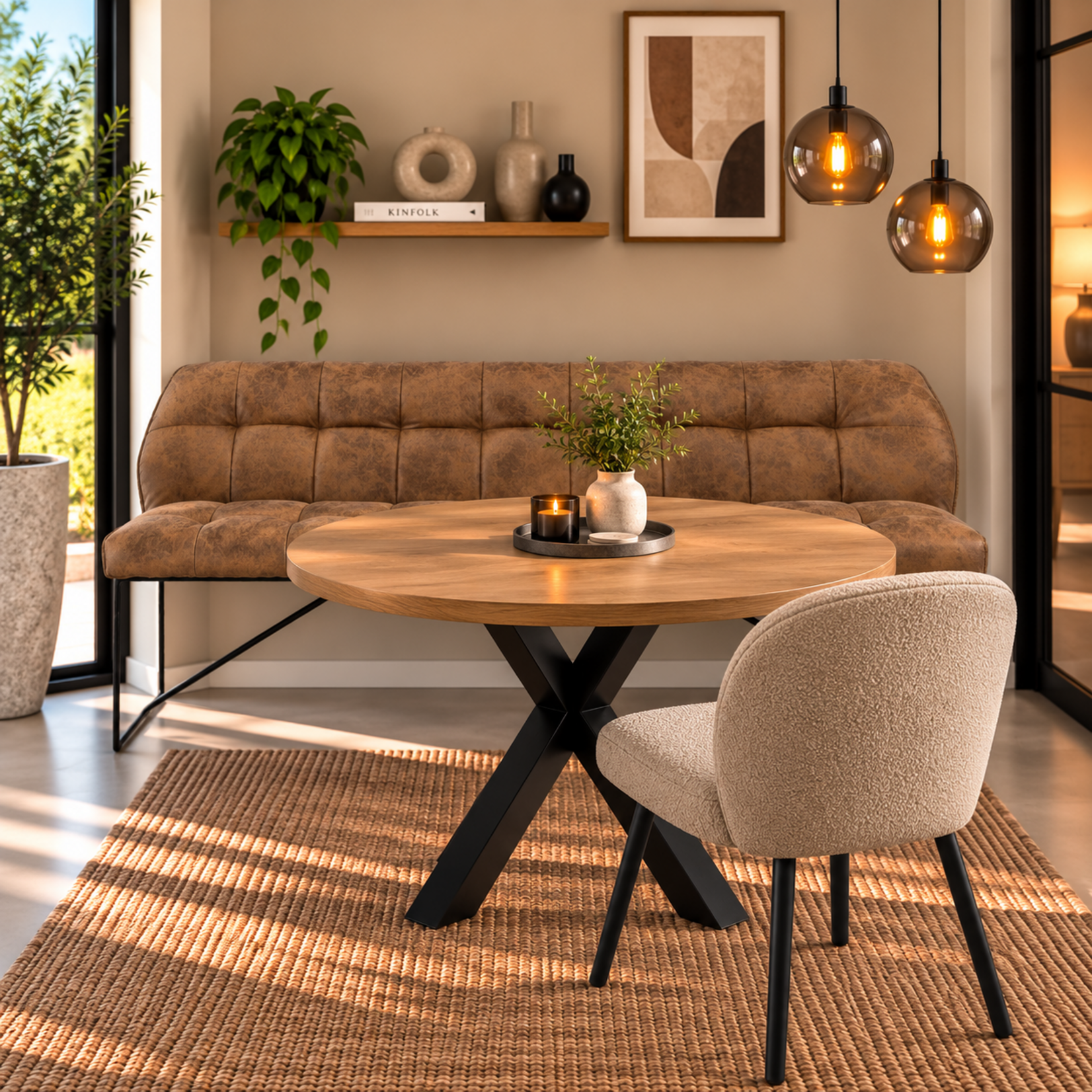 DMW Eetkamerbank microvezel  Cognac 155cm