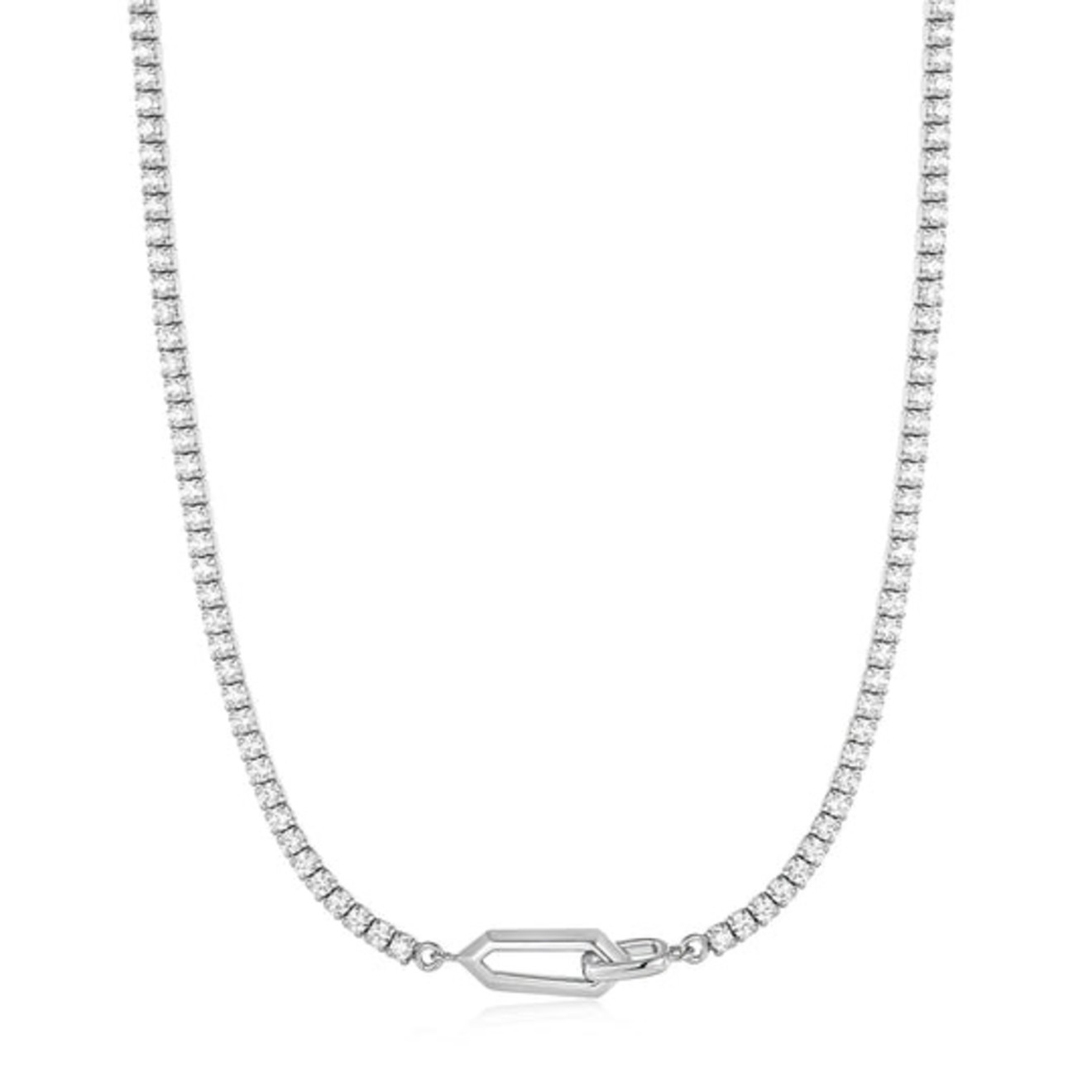 Interlock sparkle ketting zilver