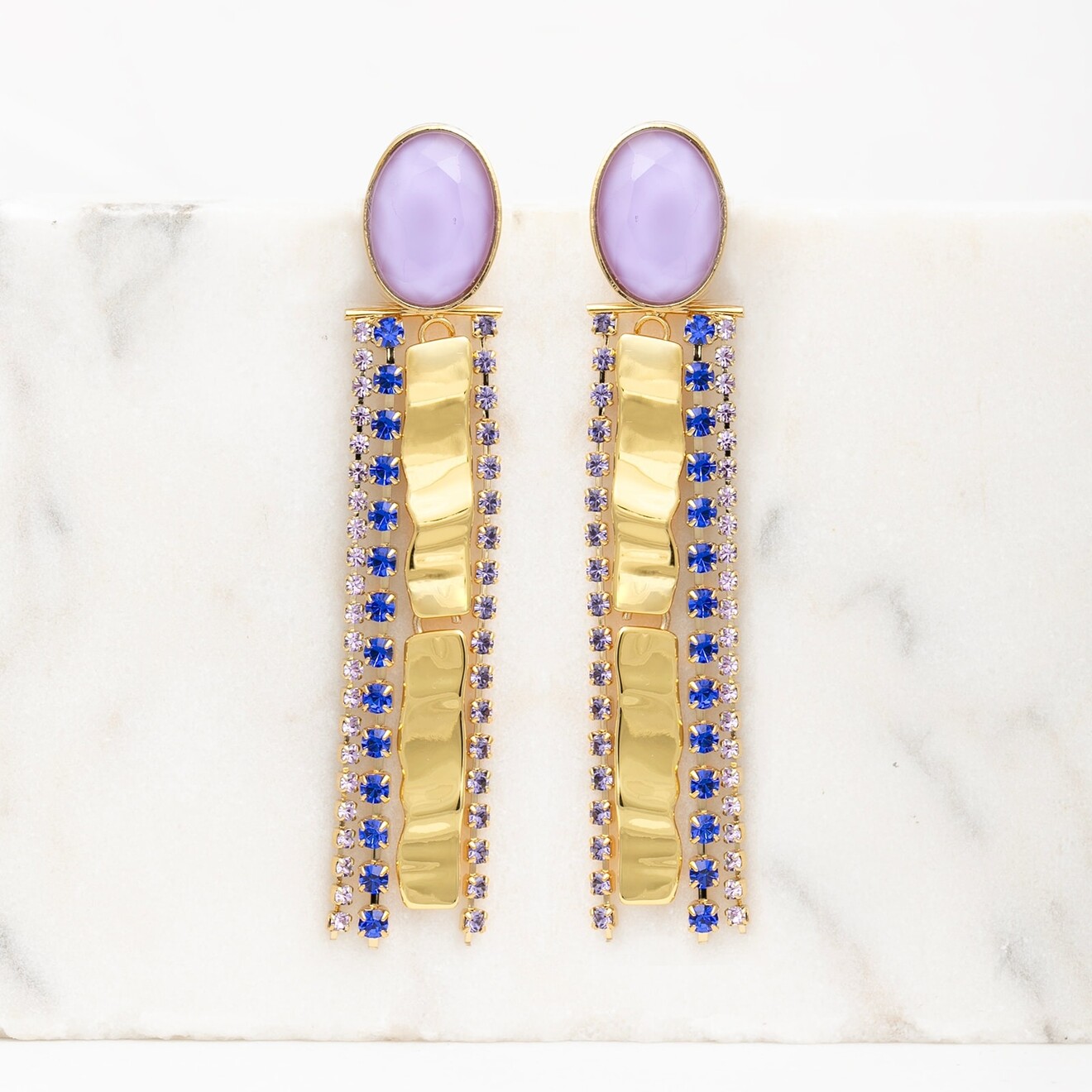 Indie lilac strass statement oorbellen