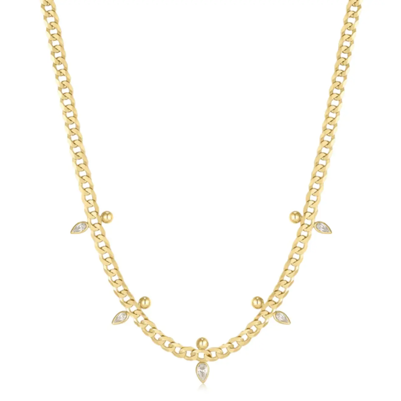 Curb chain sparkle  point ketting goud