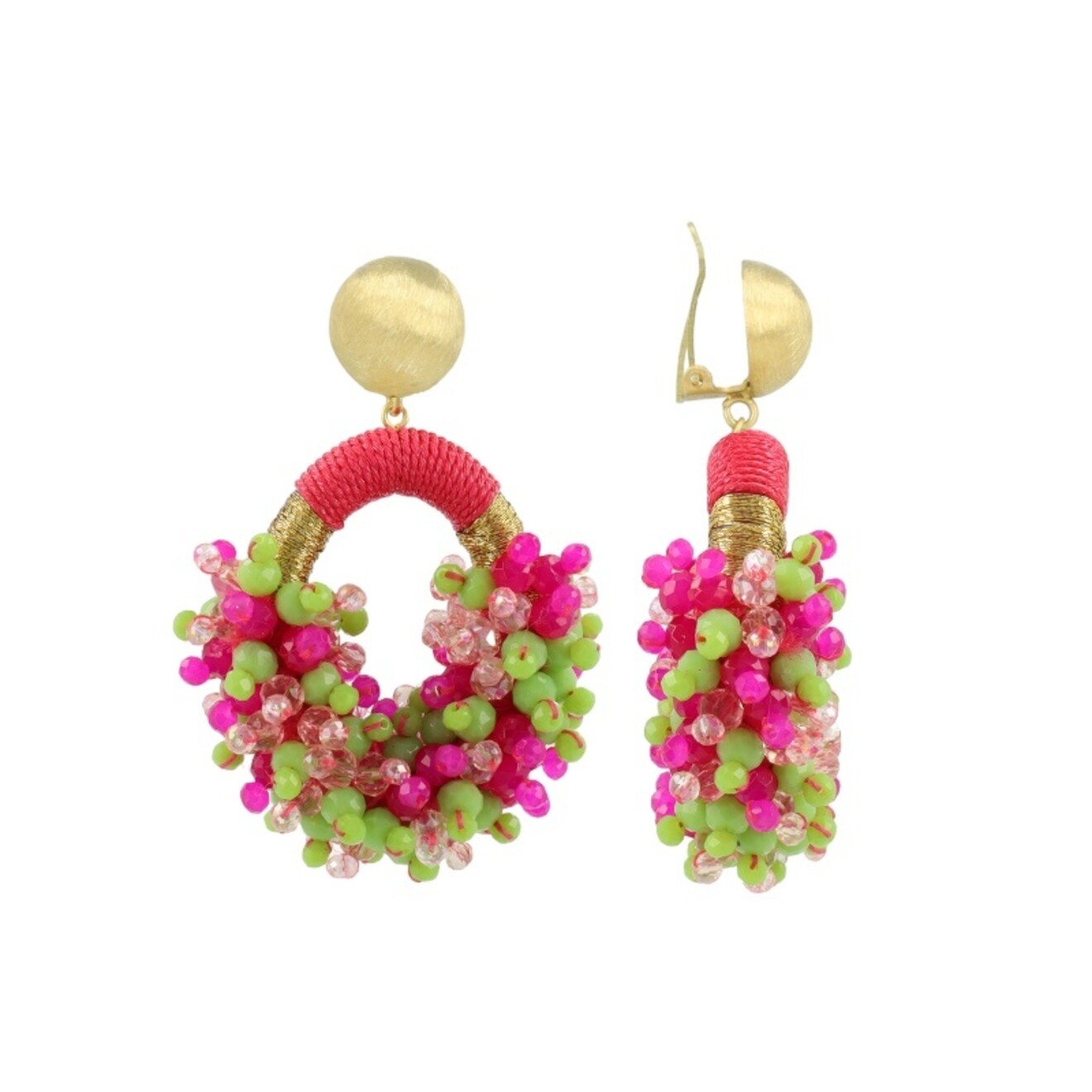 Eve oorbellen fuchsia lime CLIPS