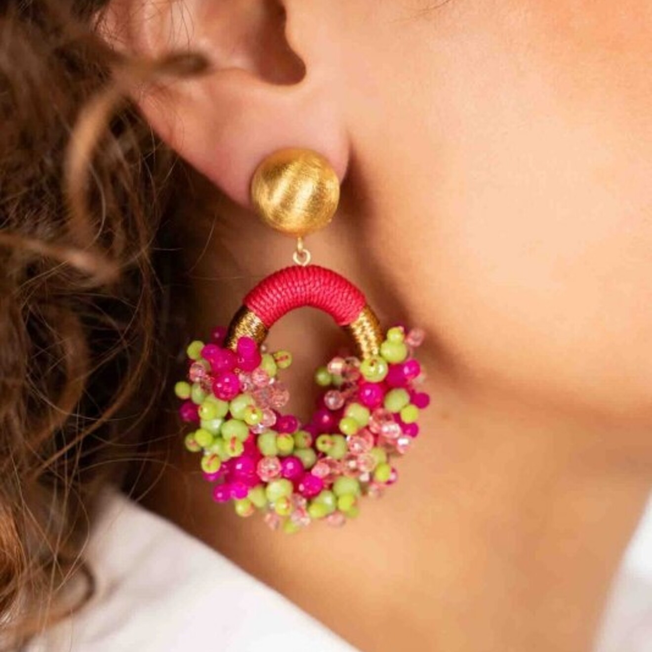 Eve oorbellen fuchsia lime CLIPS