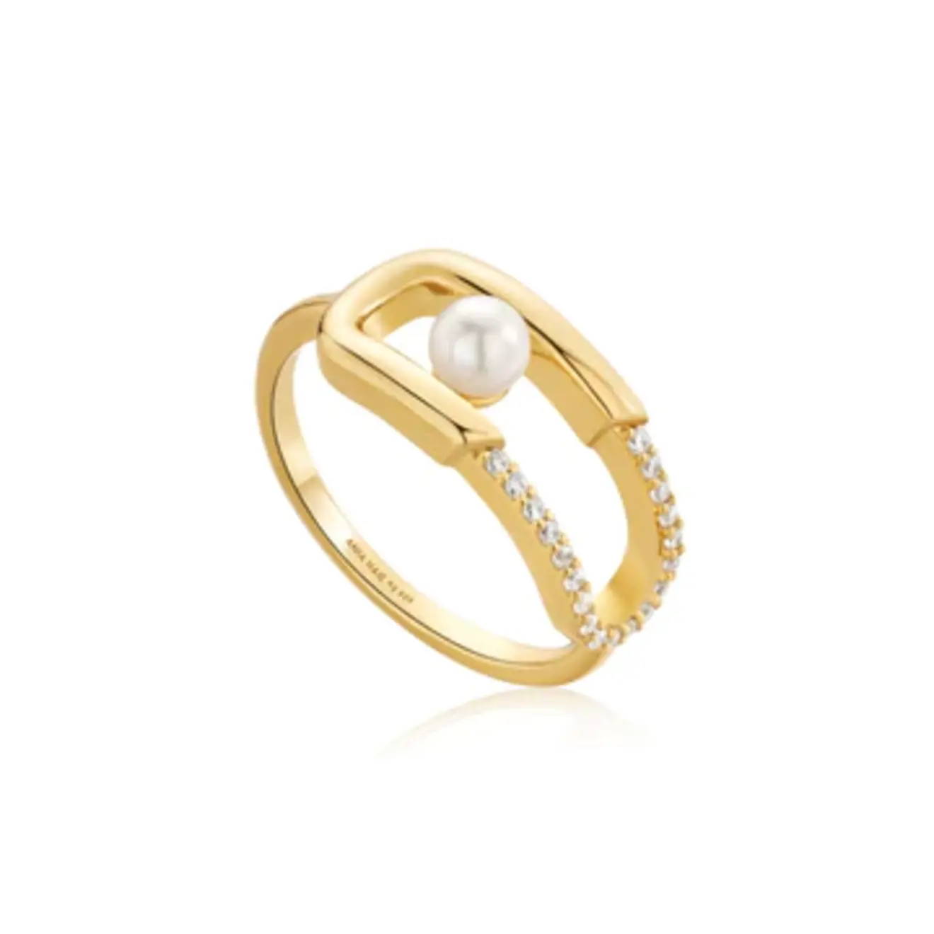 Gold sparkle interlock pearl ring