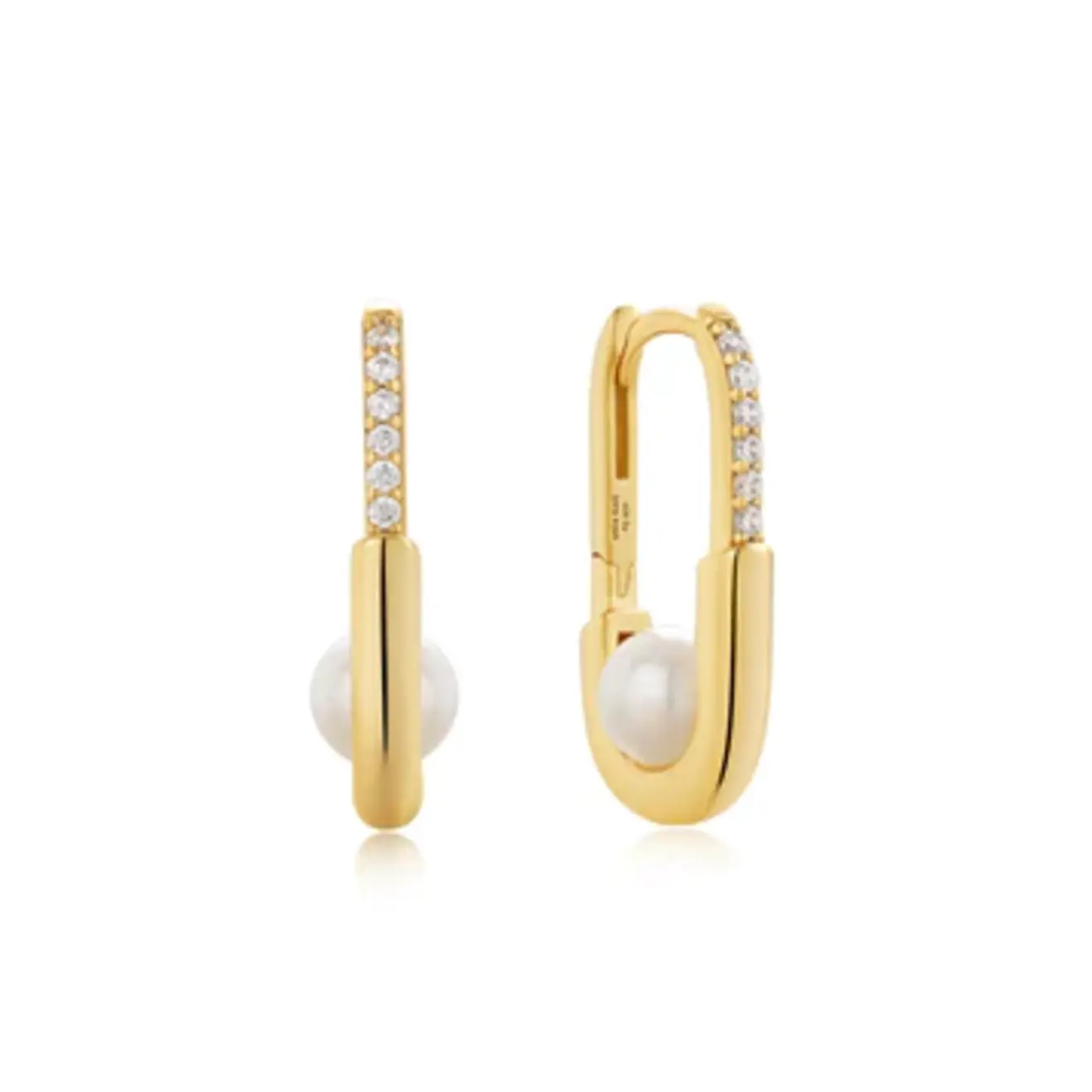 Pearl interlock ovale hoop oorbellen goud