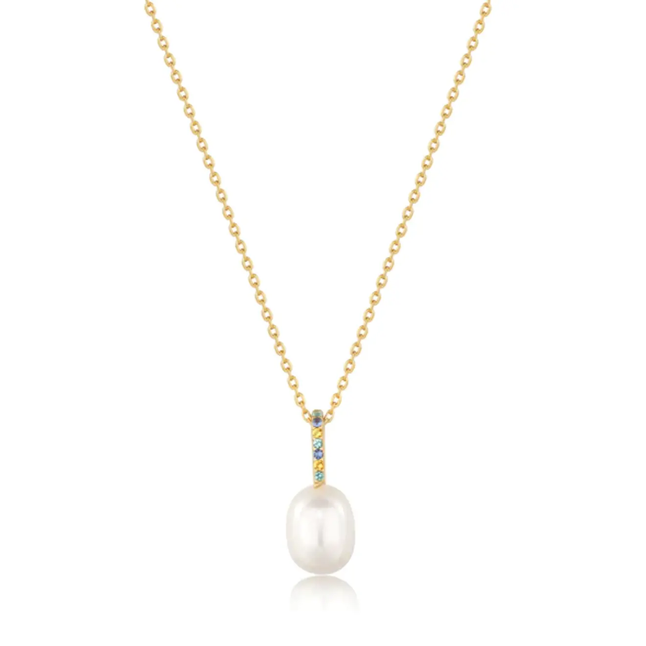 Gem pearl drop pendant ketting goud