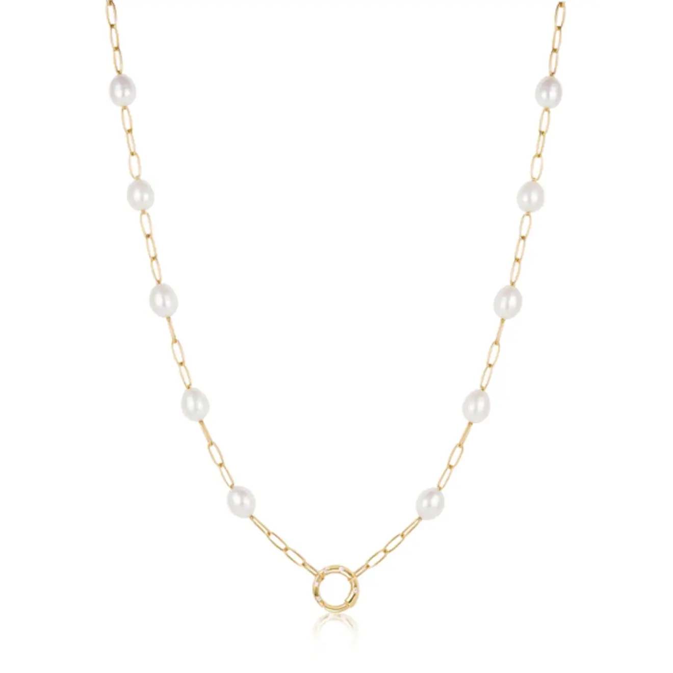 Pearl chain charm ketting goud