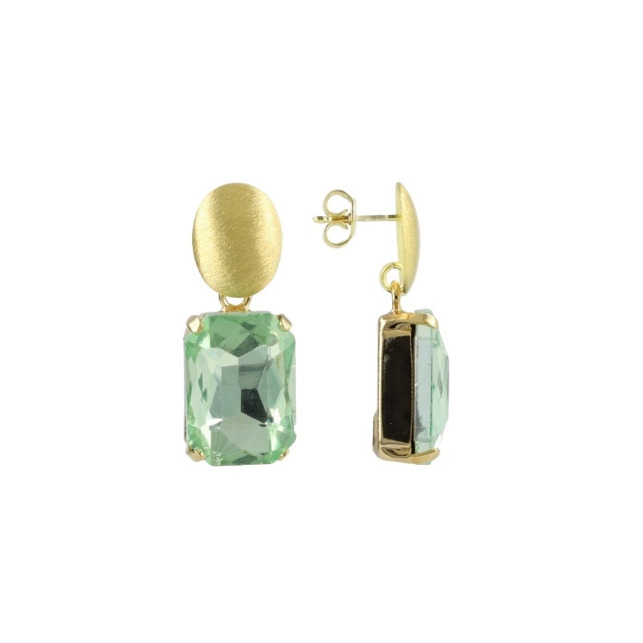 Groene oorbellen strass rechthoek M
