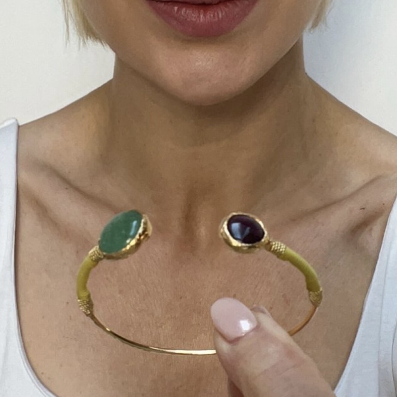 Duality bangle armband double stone groen bordeaux