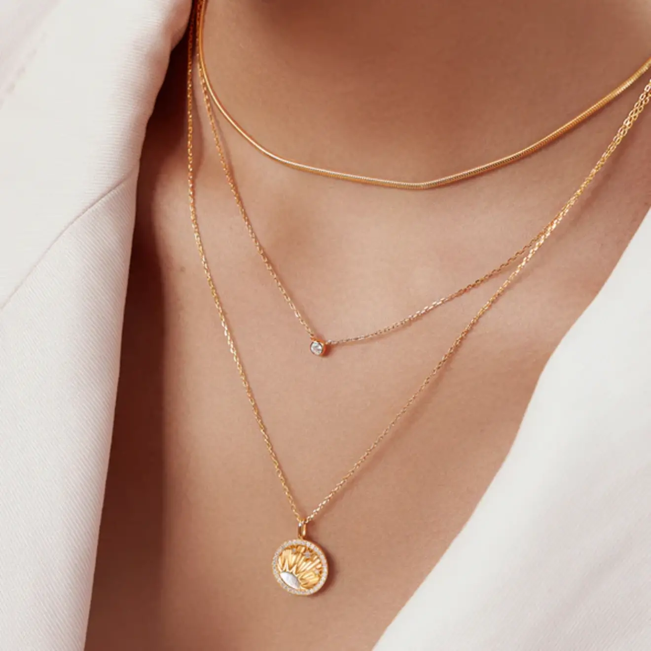 Solitaire ketting goud
