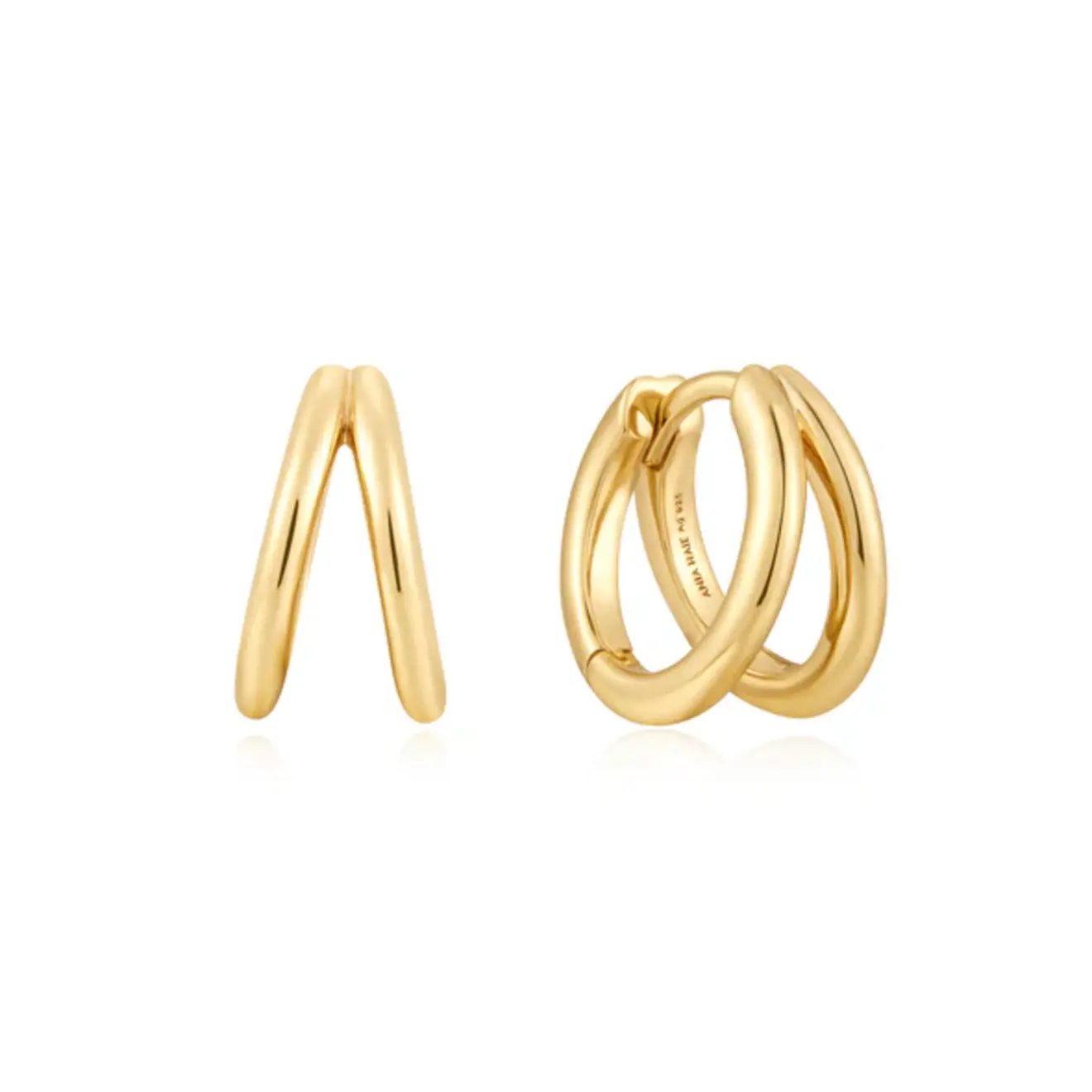Double huggie hoop oorbellen goud