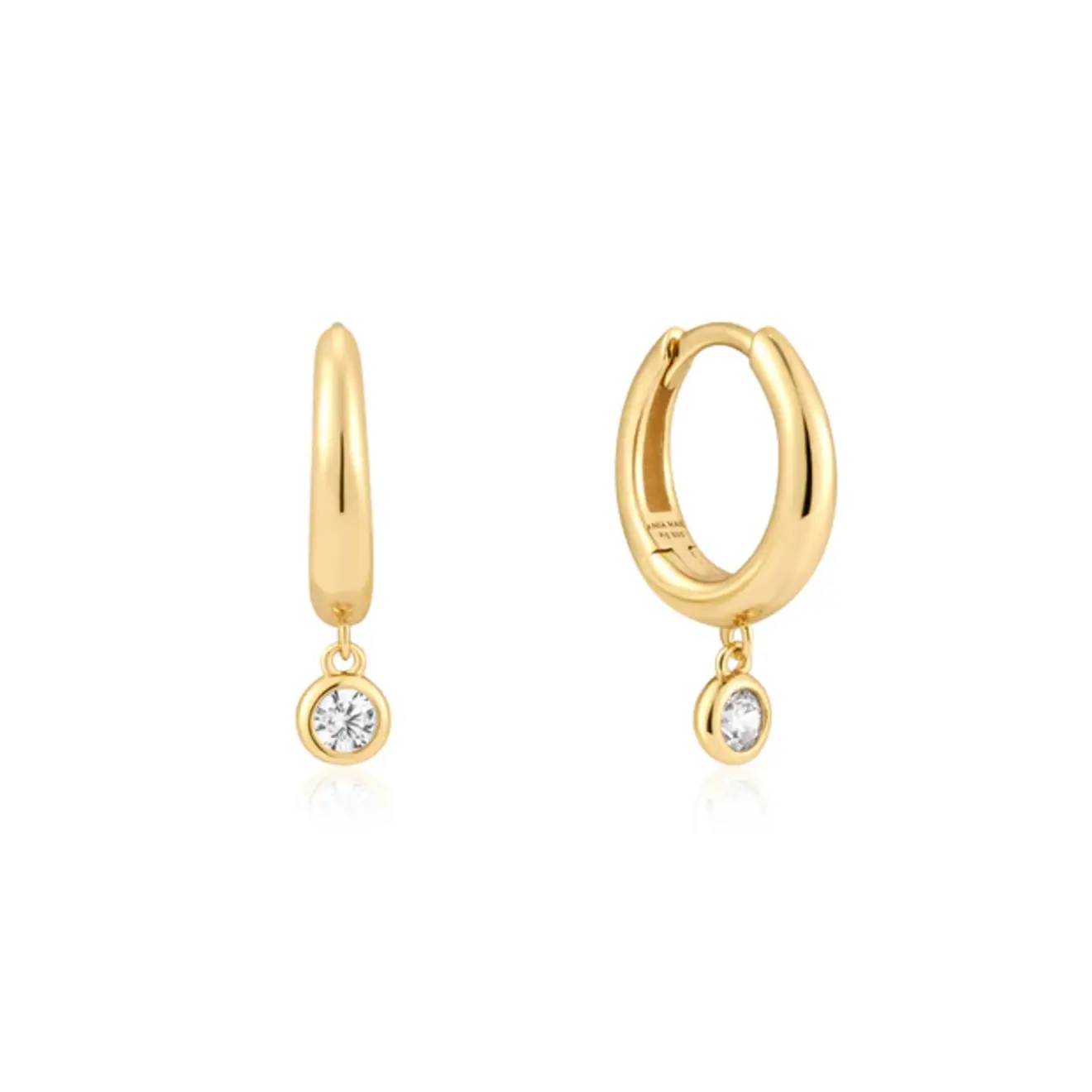 Cubic zirkonia drop huggie hoop oorbellen goud