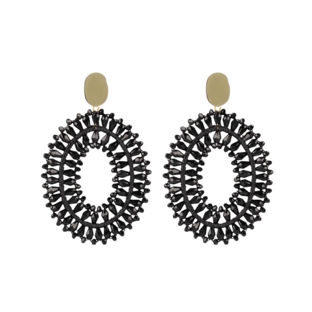 Noa oval zwarte oorbellen goud