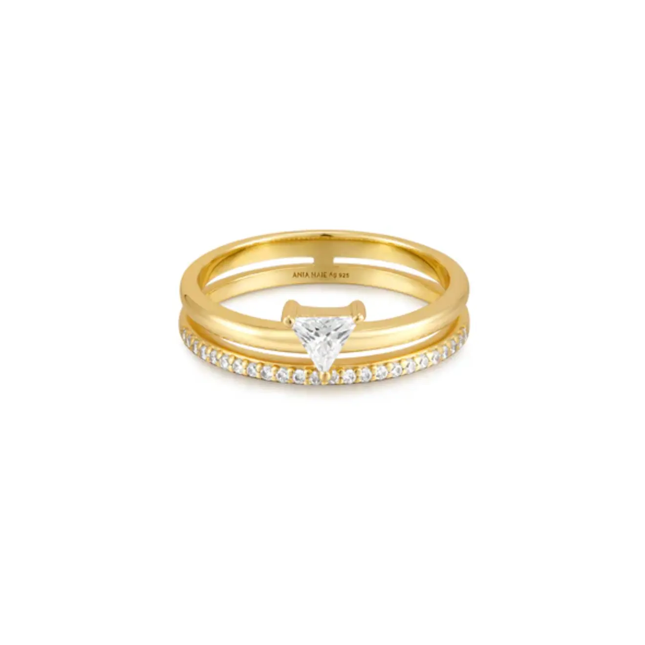 Double white triangle stacker ring goud