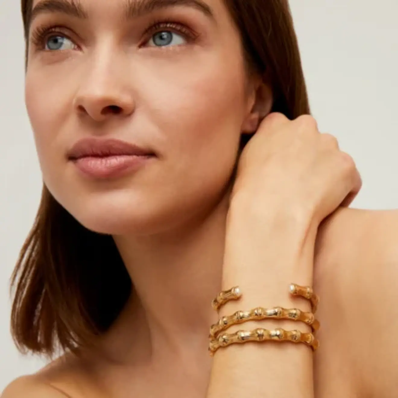 Bambou bangle cabochons mother of pearl goud