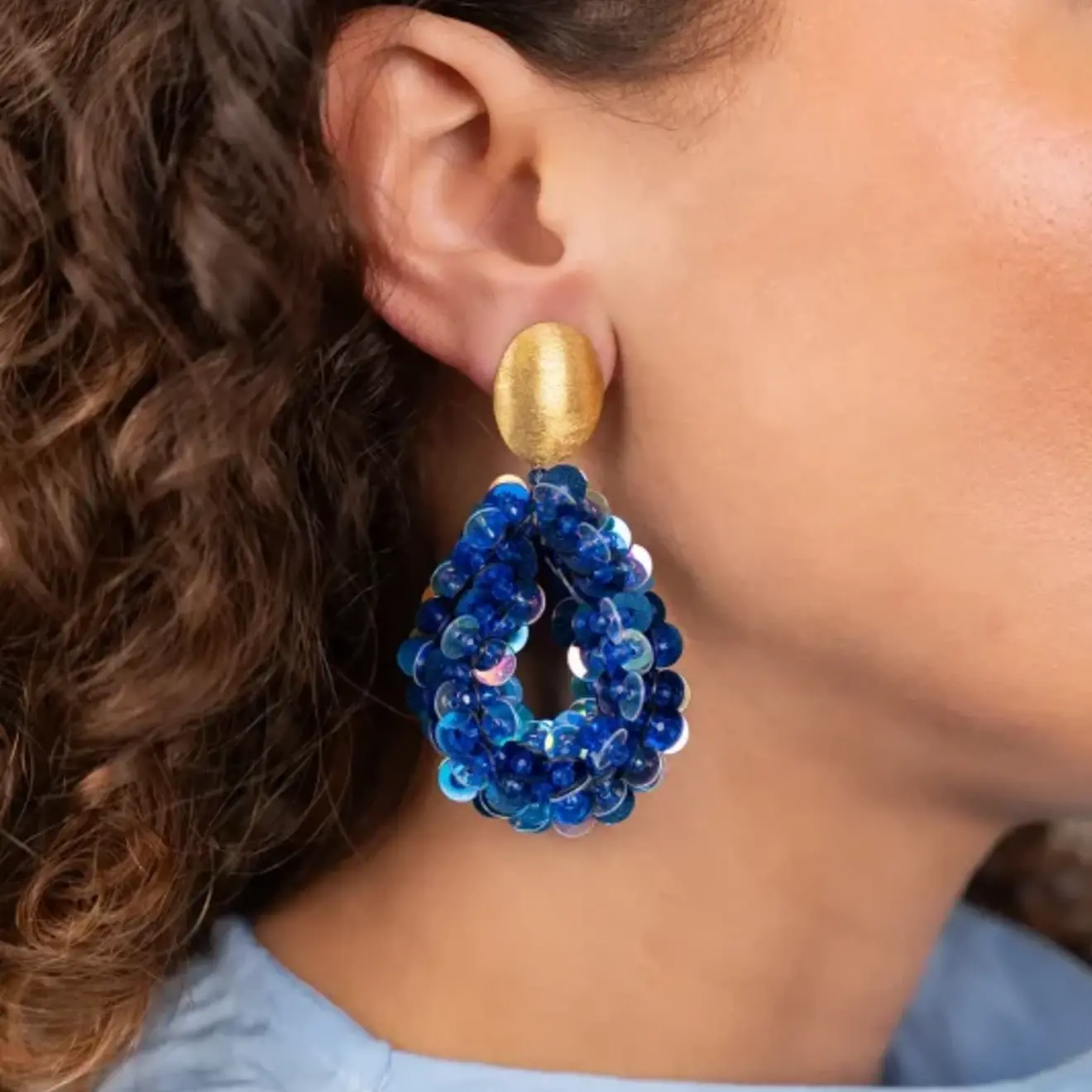 Blauwe Oorbellen Fenna Sequin Drop M