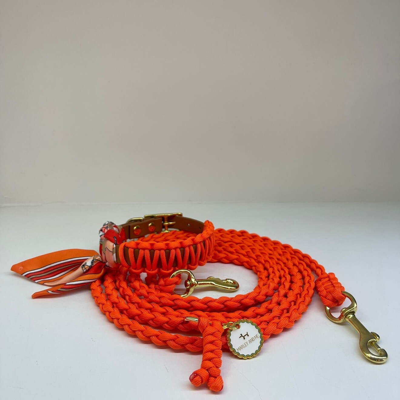 Gevlochten hands free leiband fire orange S