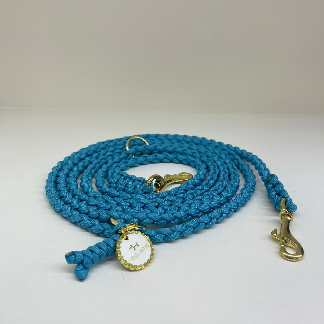 Gevlochten hands free leiband neon turquoise S