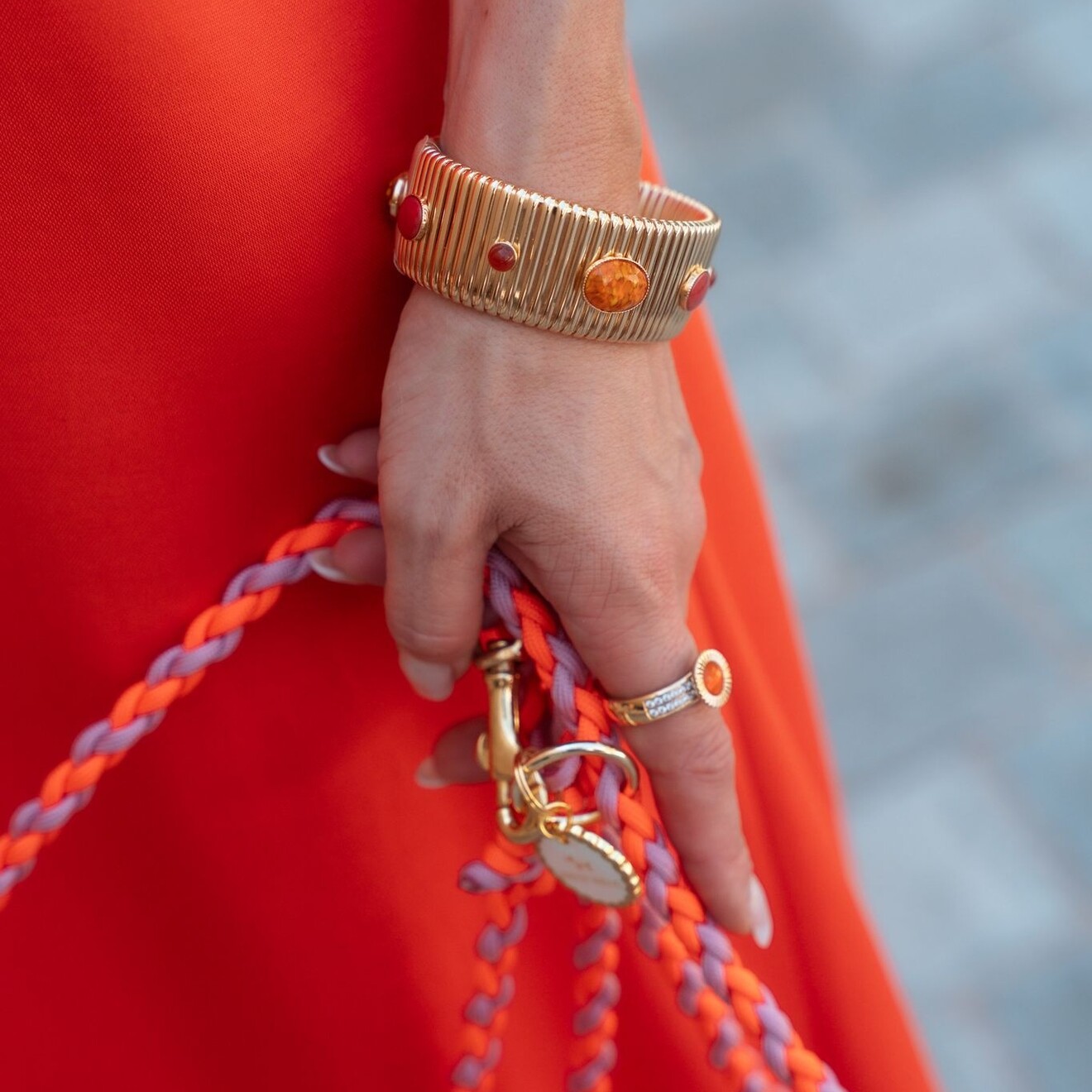 Strada armband oranje goud large