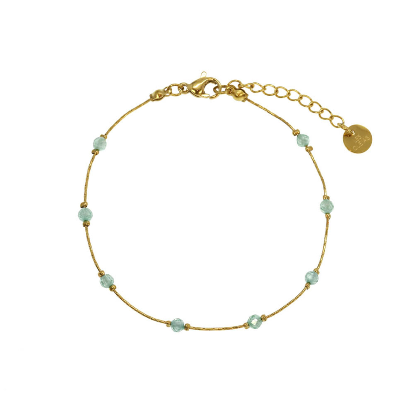 Joske blauwe bolletjes armband goud