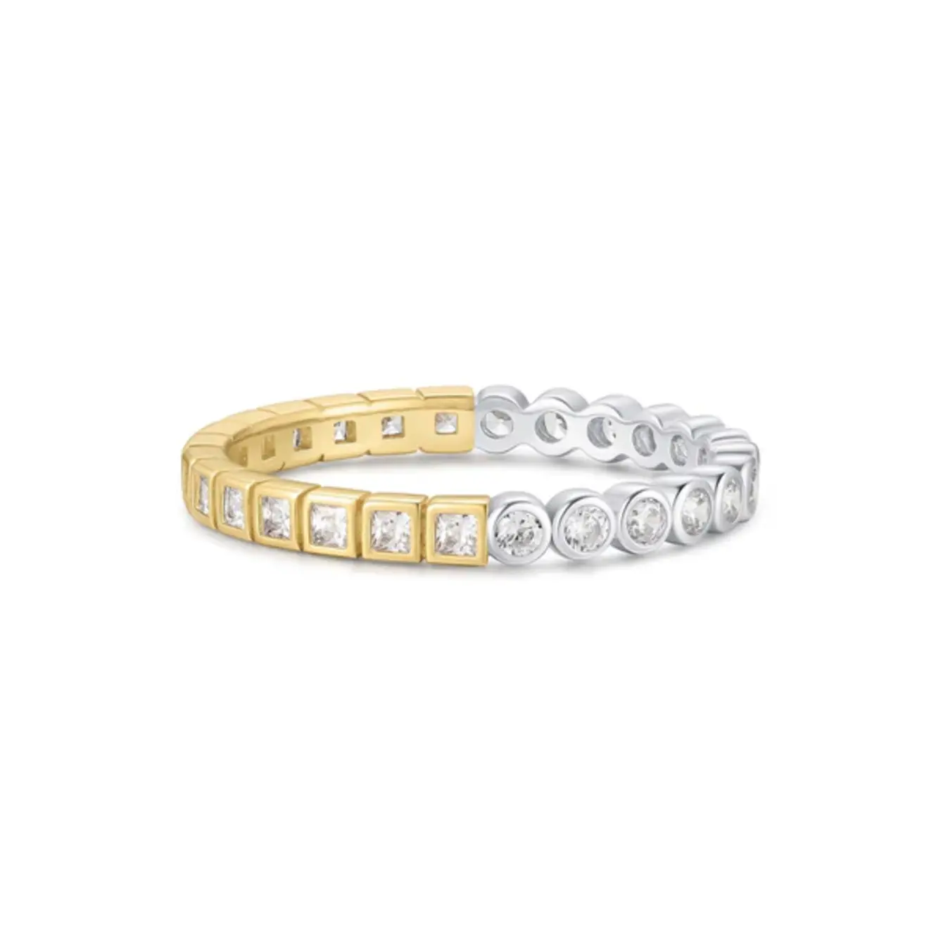 Two tone square ring goud & zilver