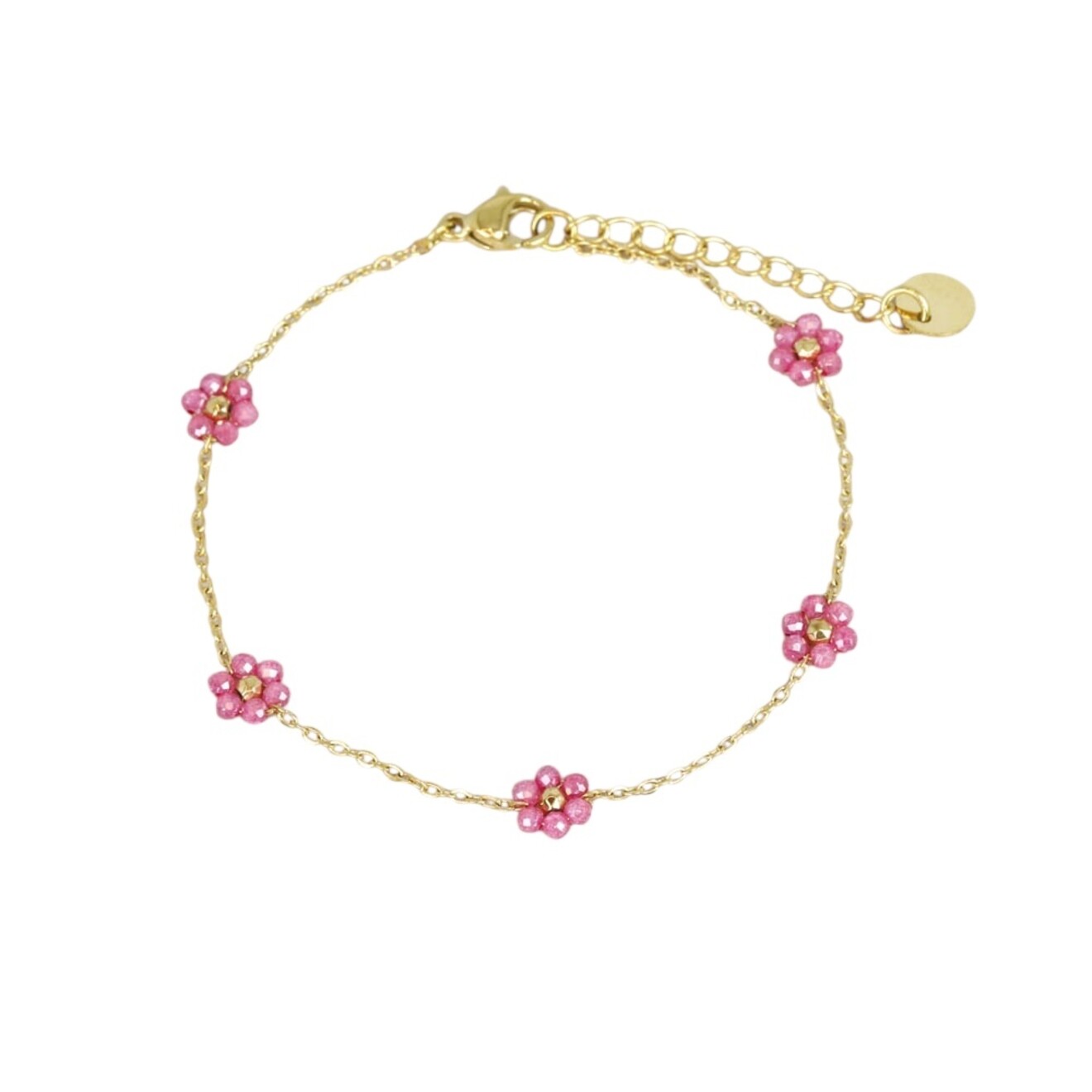 Bloemetjes armband goud roze