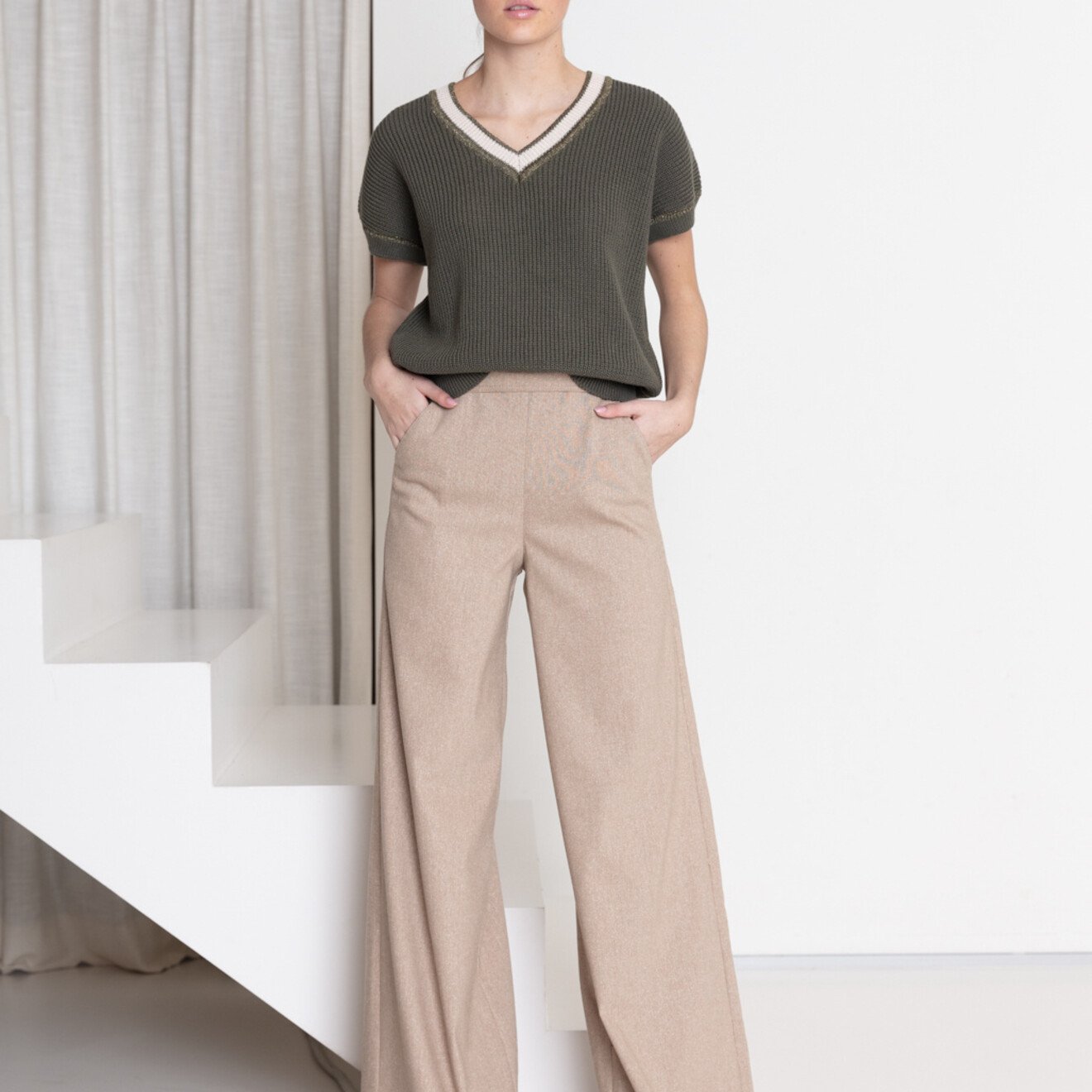 Luta losse broek met rekker crème