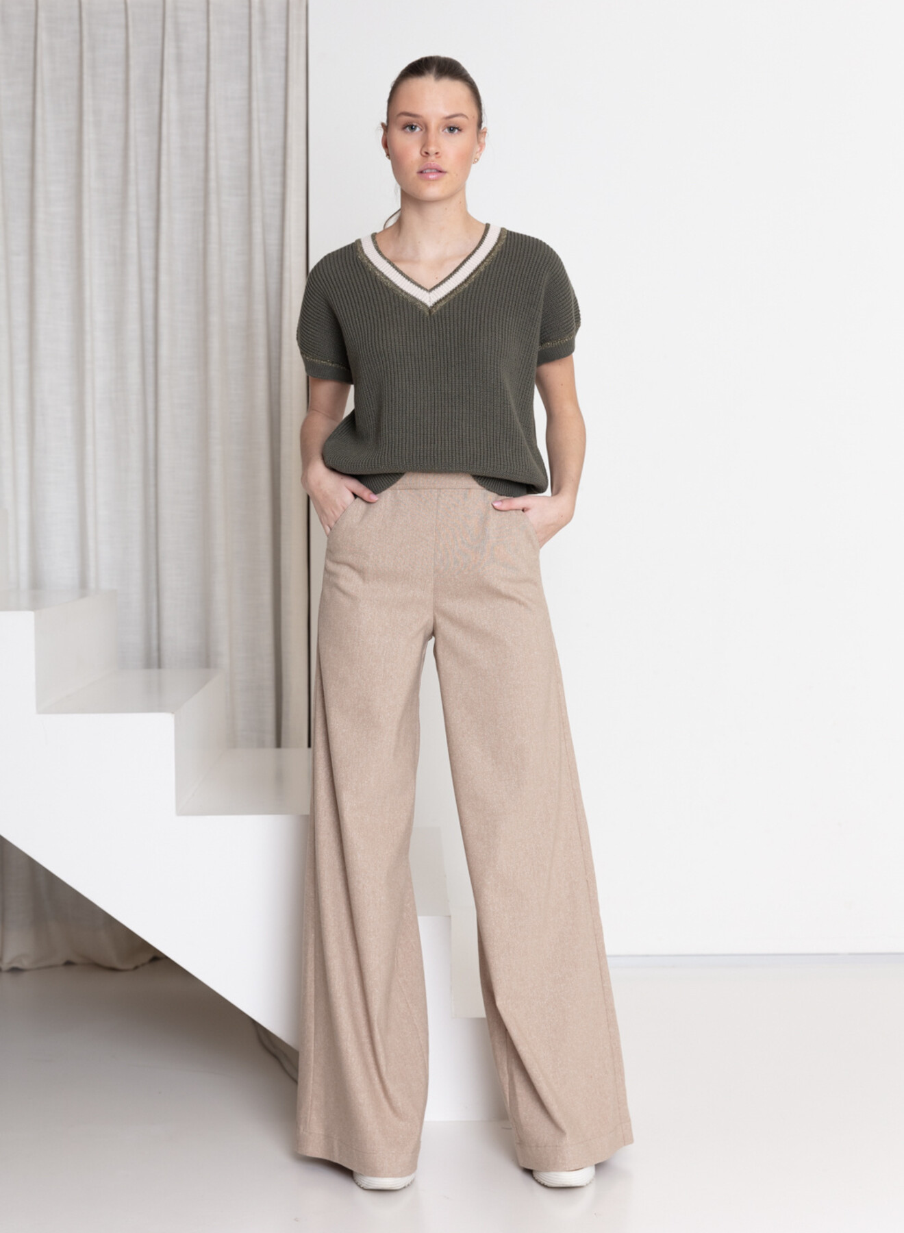 Luta losse broek met rekker crème