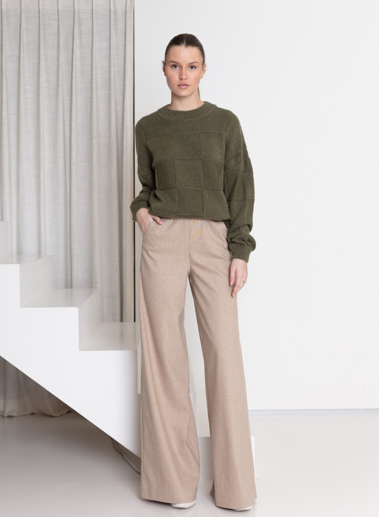 Luta losse broek met rekker crème