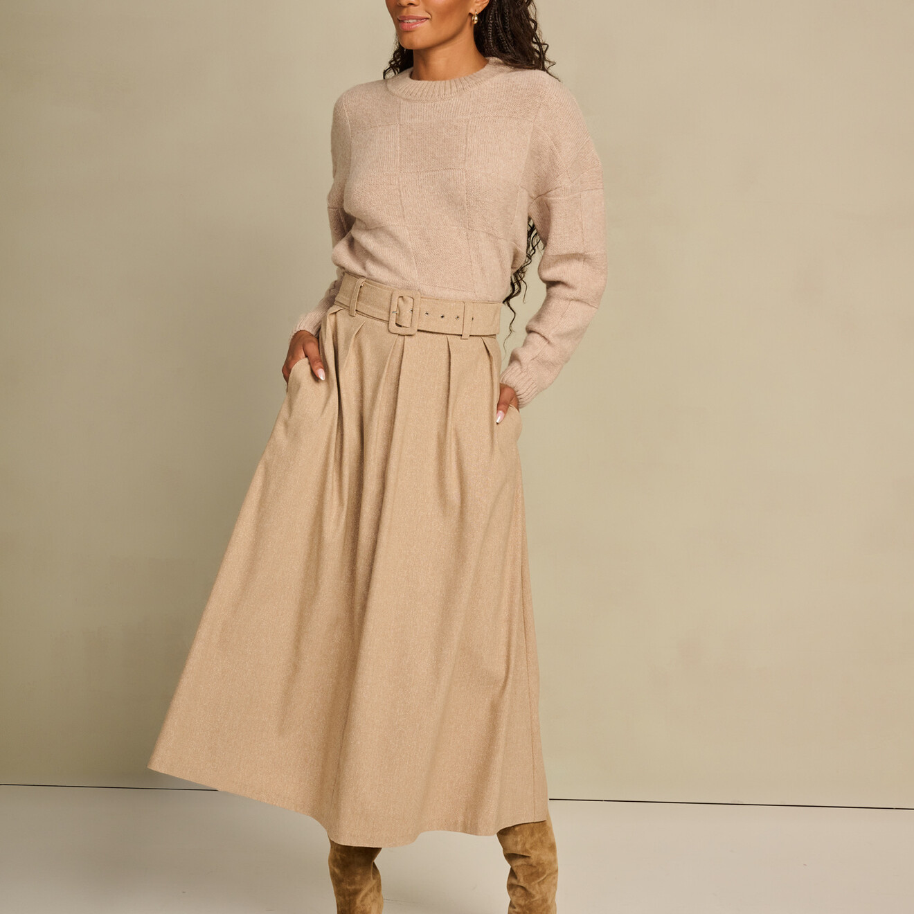 Roxy taillerok met riem crème