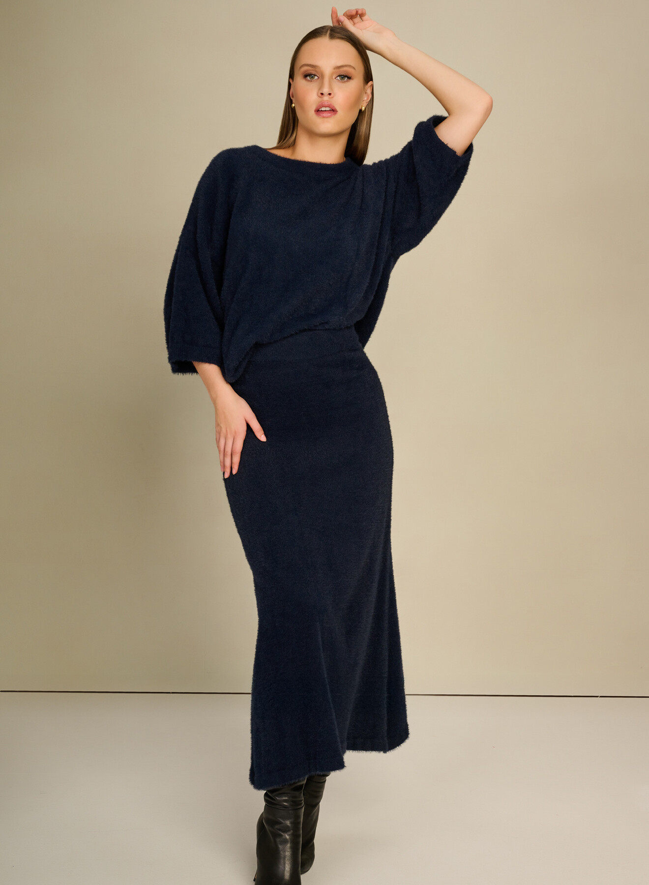 Lisa brushed knit top navy