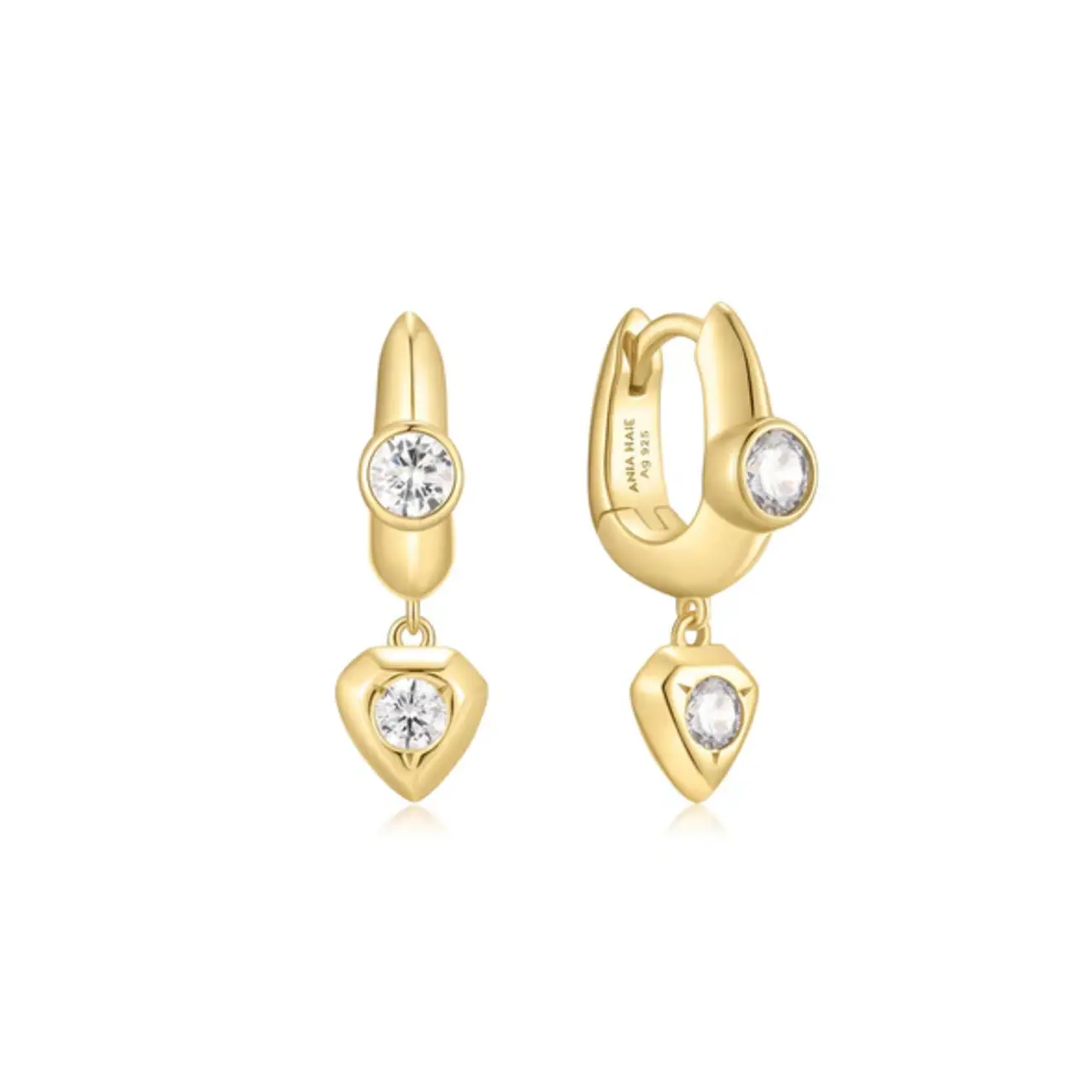 U-shaped shield drop huggie hoop oorbellen goud