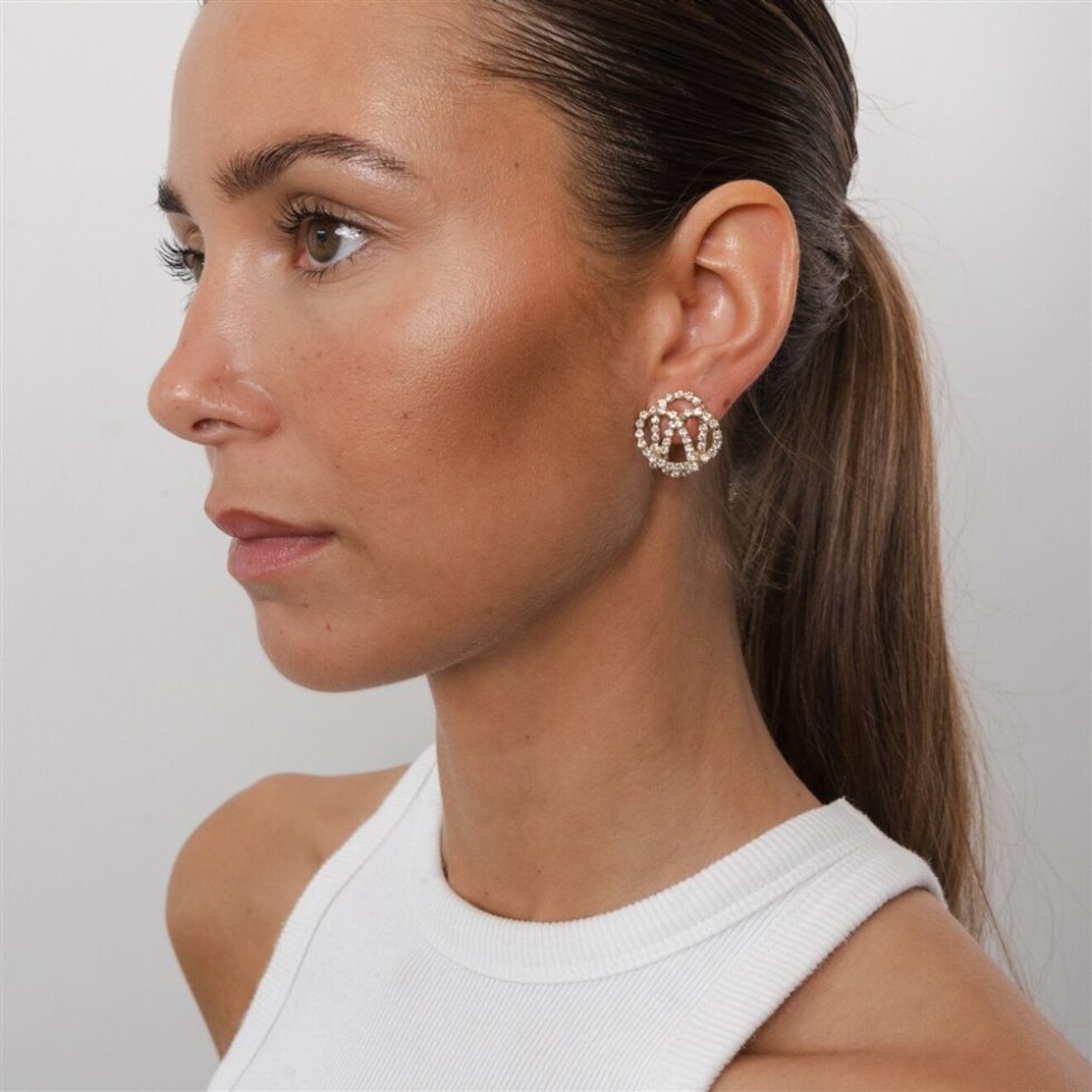 Amore stud oorbellen goud strass