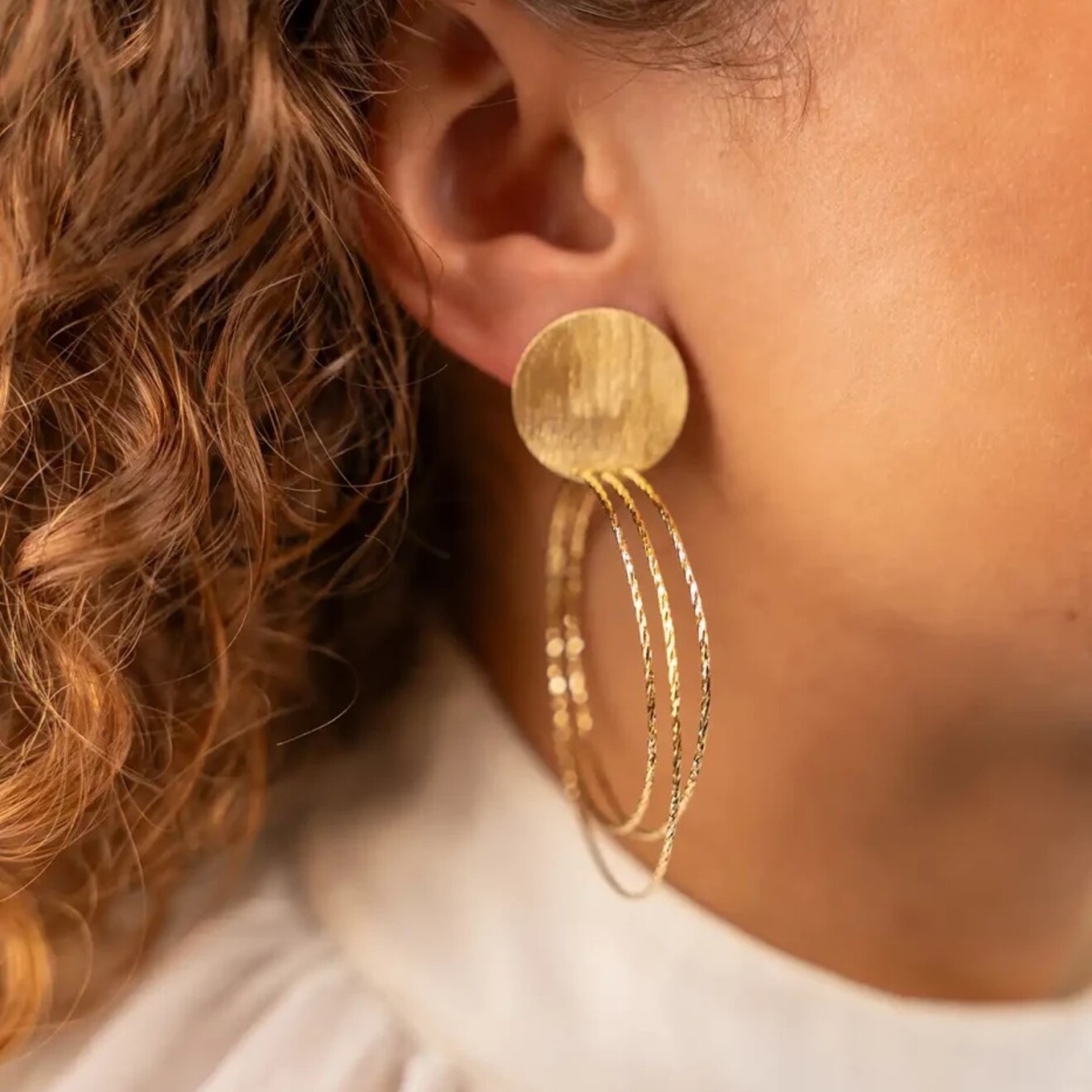 Triple hoops glow L goud