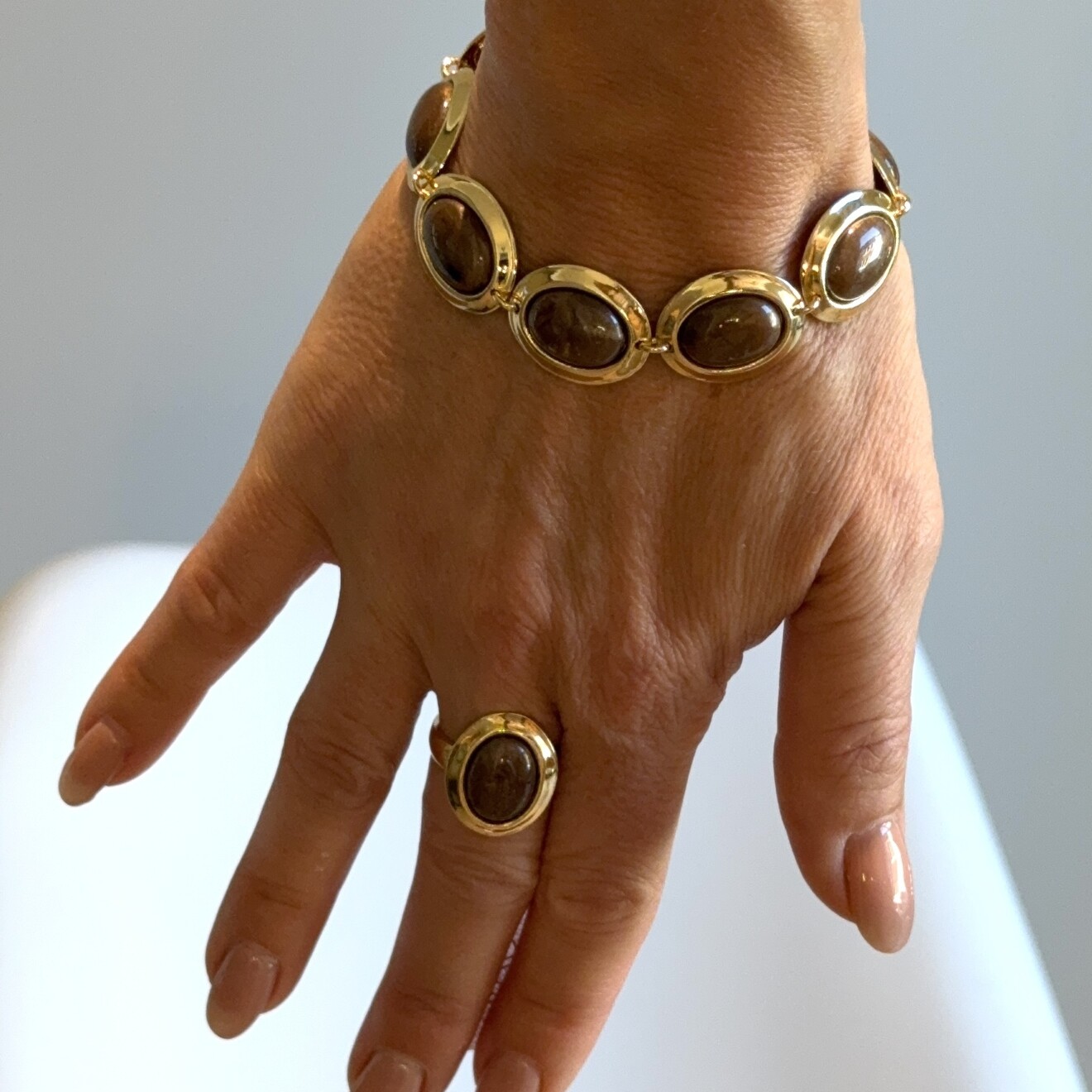 Marley vintage aanpasbare ring bruin goud