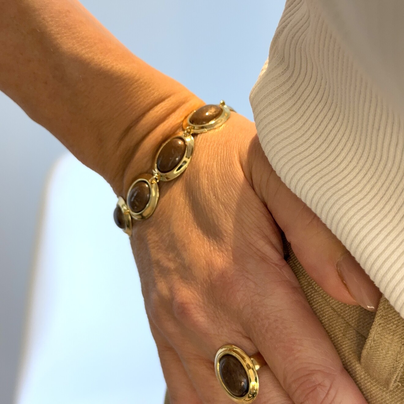 Marley vintage aanpasbare ring bruin goud