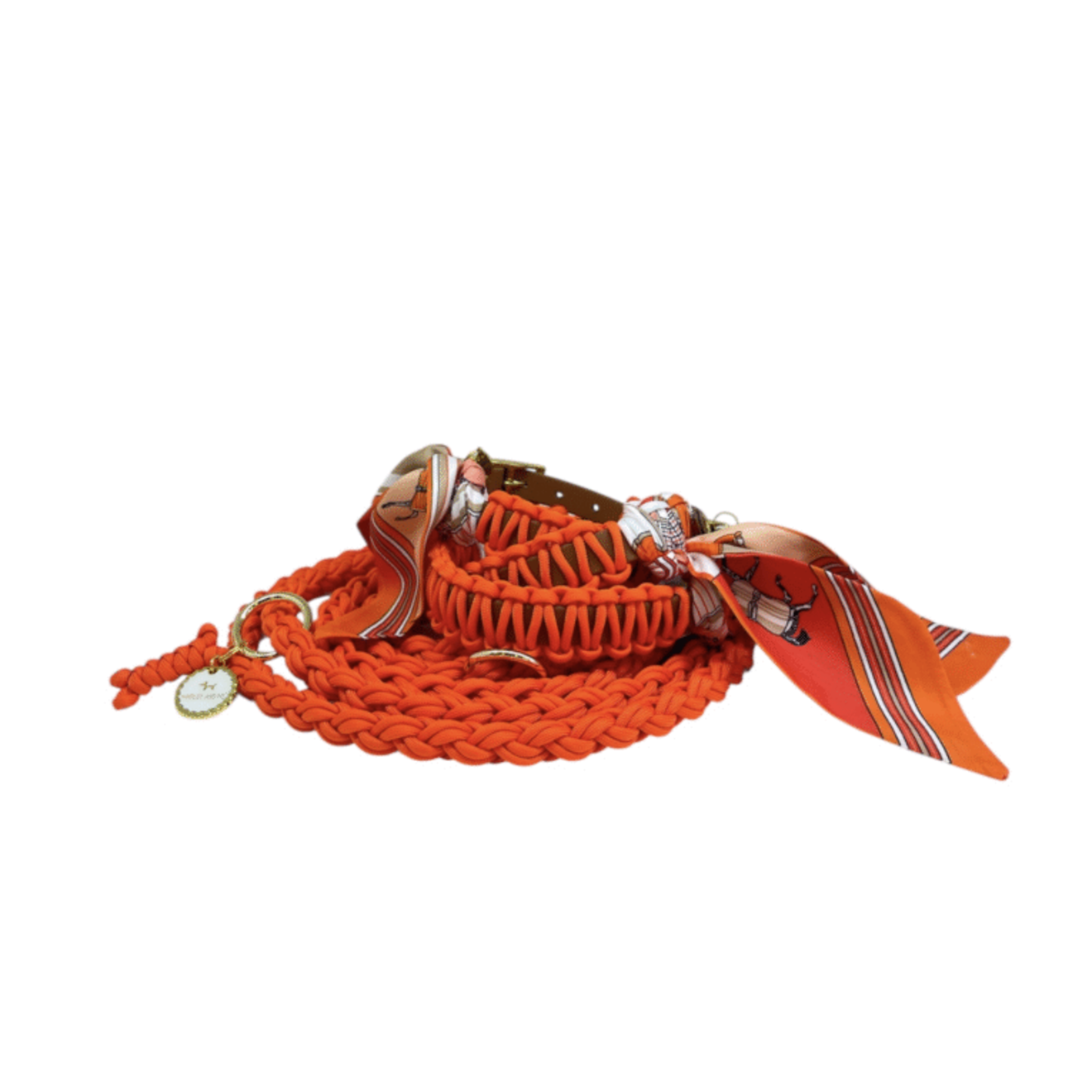 Gevlochten hands free leiband fire orange L