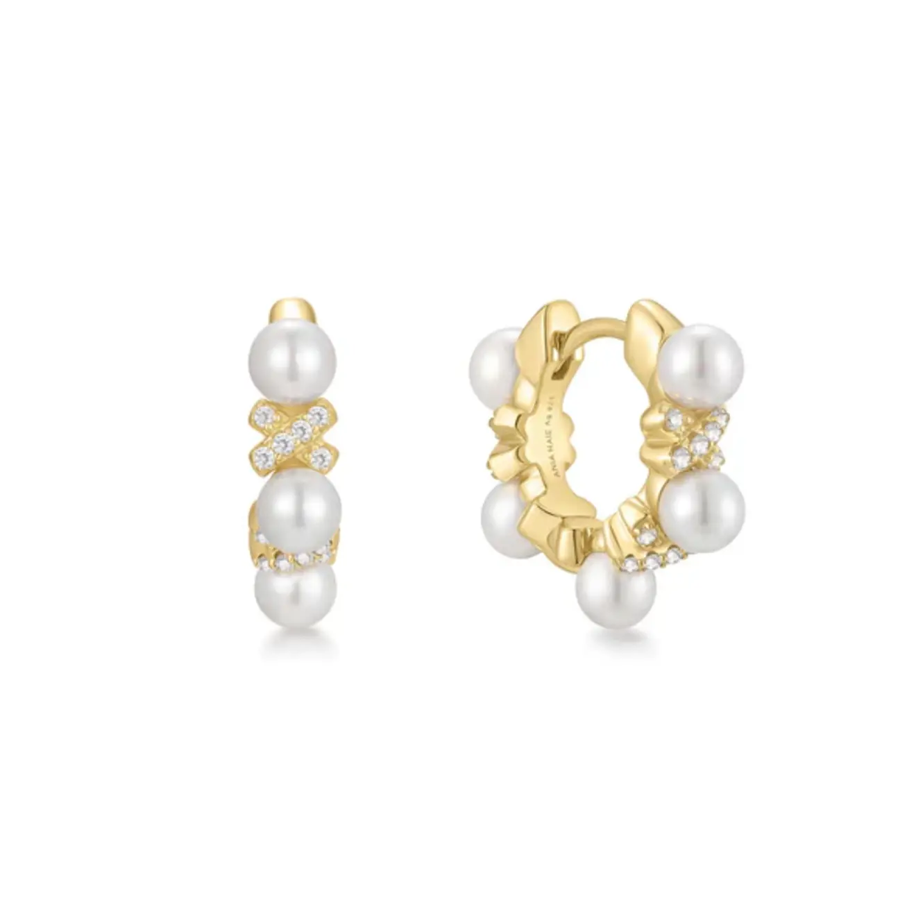 Sparkling shell pearl huggie hoop oorbellen