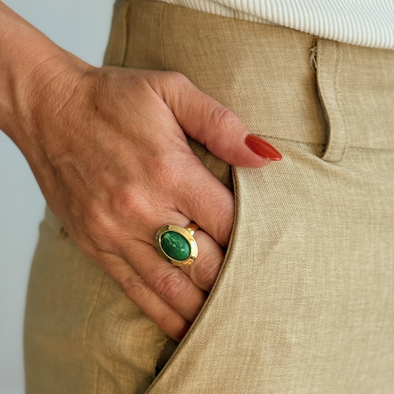 Marley aanpasbare vintage ring goud groen