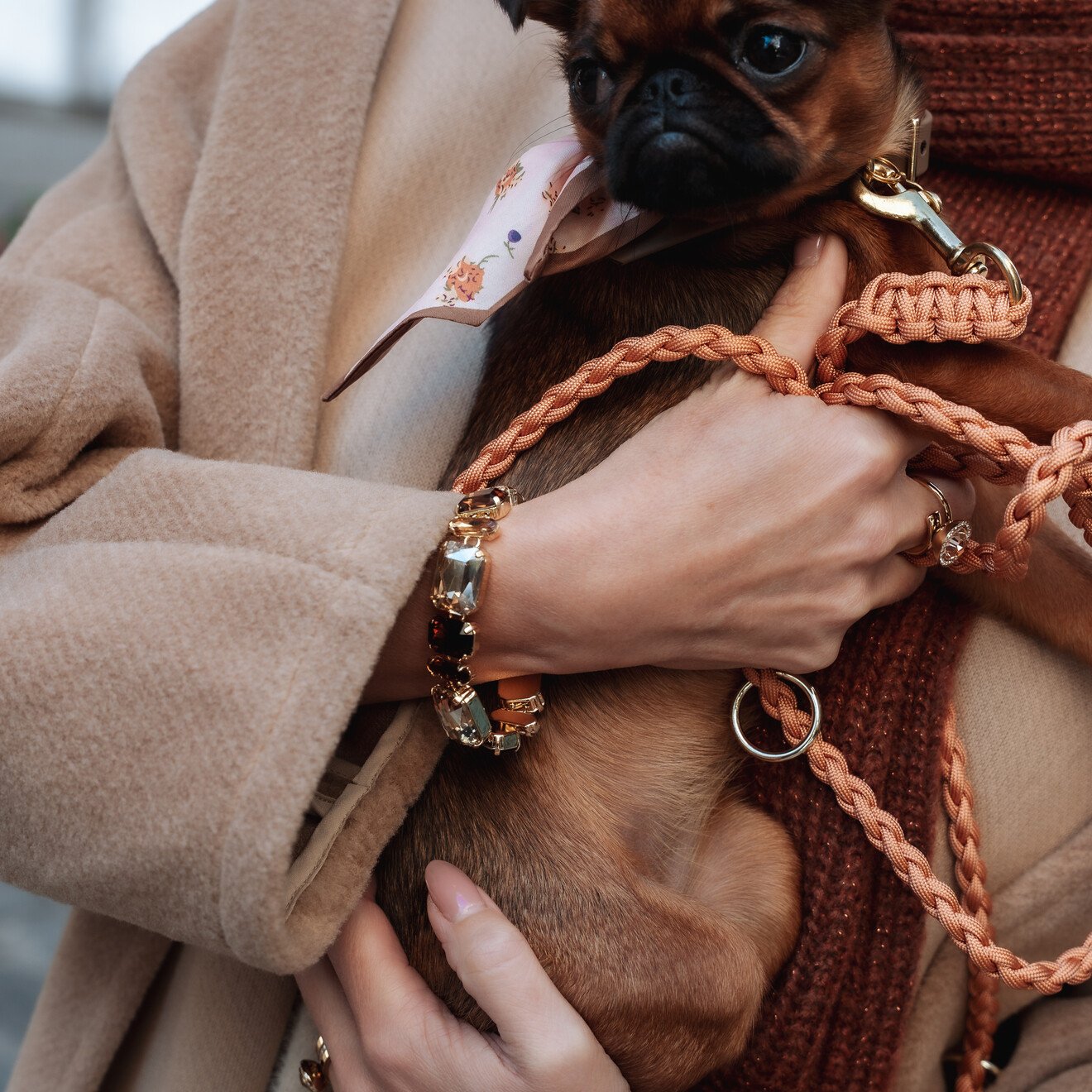 Gevlochten hands-free leiband LA Golden copper S