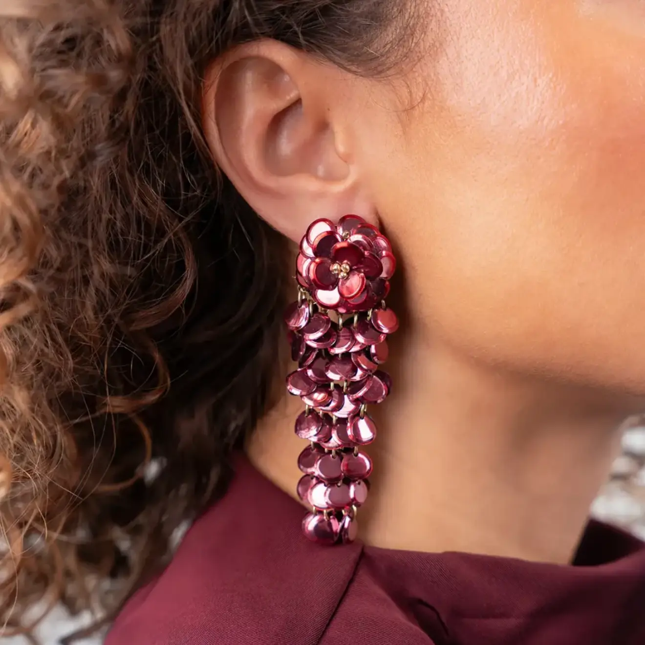 Rode Oorbellen Bold Sequin Waterfall L Bonny