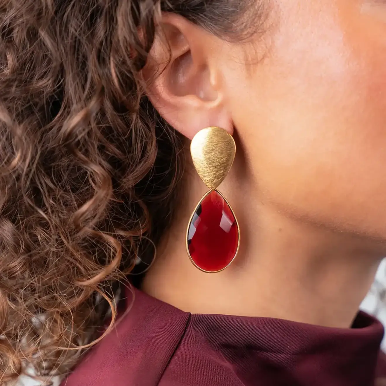 Rode Oorbellen Framed Drop XL Rae