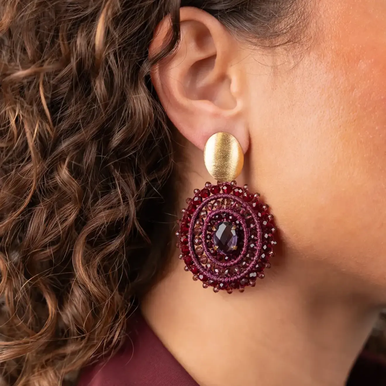 Rode Oorbellen Filled Oval 3 Rings w/ Stone M Jamie