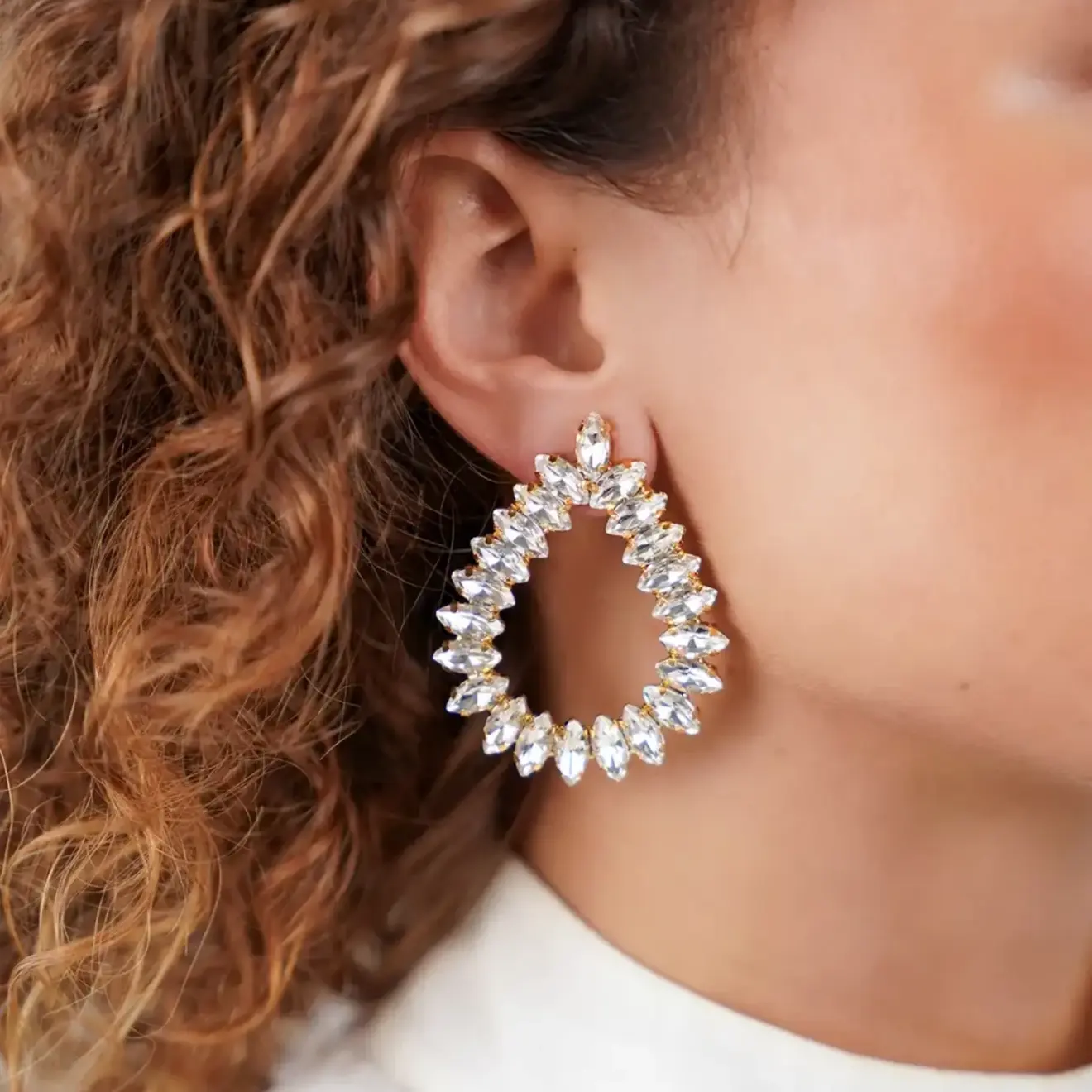 Kristalkleurige Strass Oorbellen Drop Framed Hally L