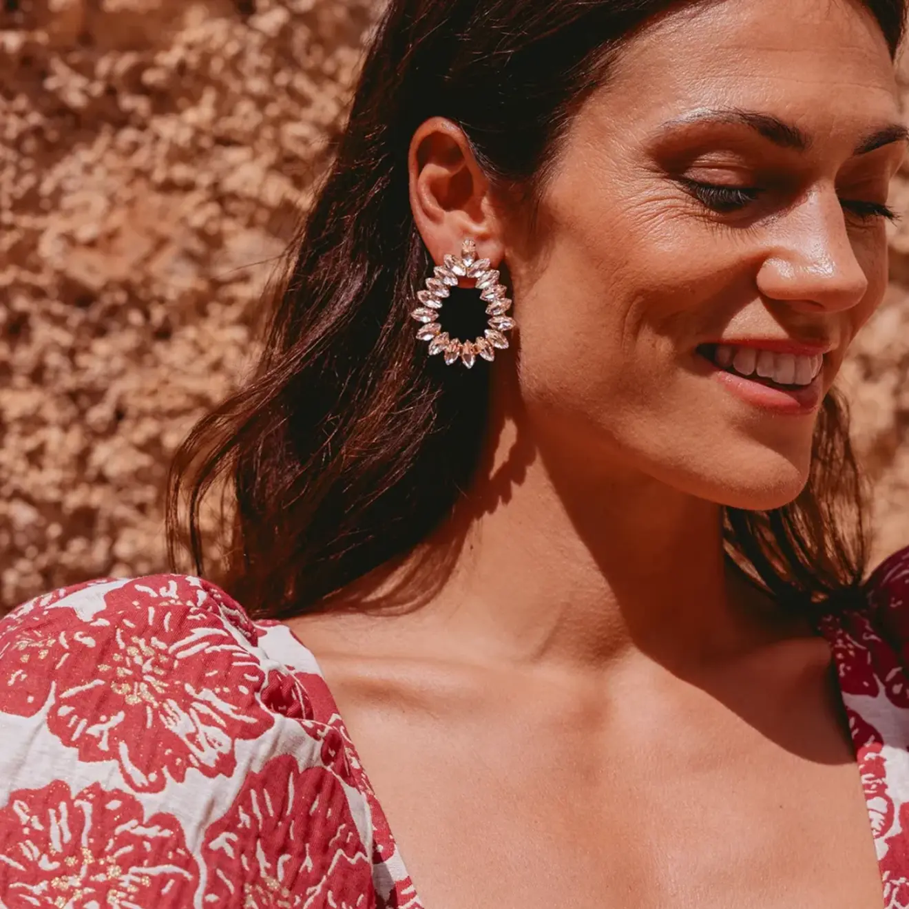 Kristalkleurige Strass Oorbellen Drop Framed Hally L